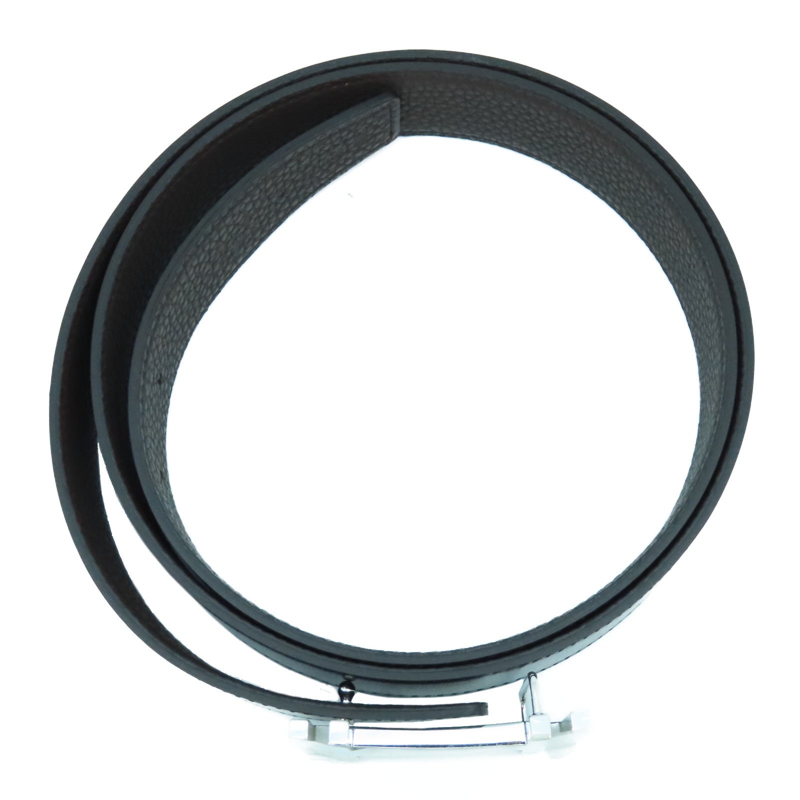 HERMES Box Calf皮革/Clemence皮革H Belt 100cm銀扣皮帶黑色/啡色