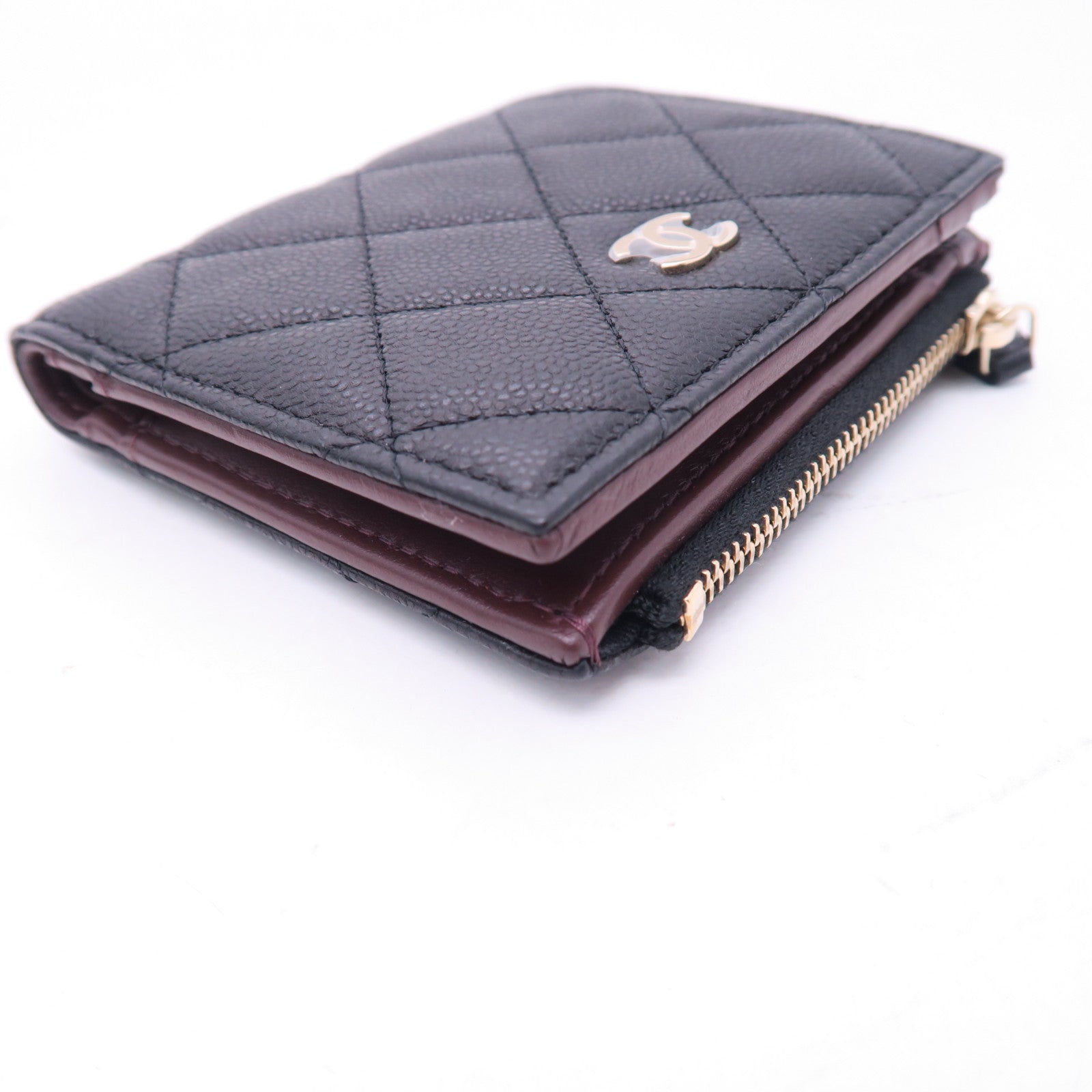 CHANEL 菱格Caviar皮革Wallet銀扣錢包黑色