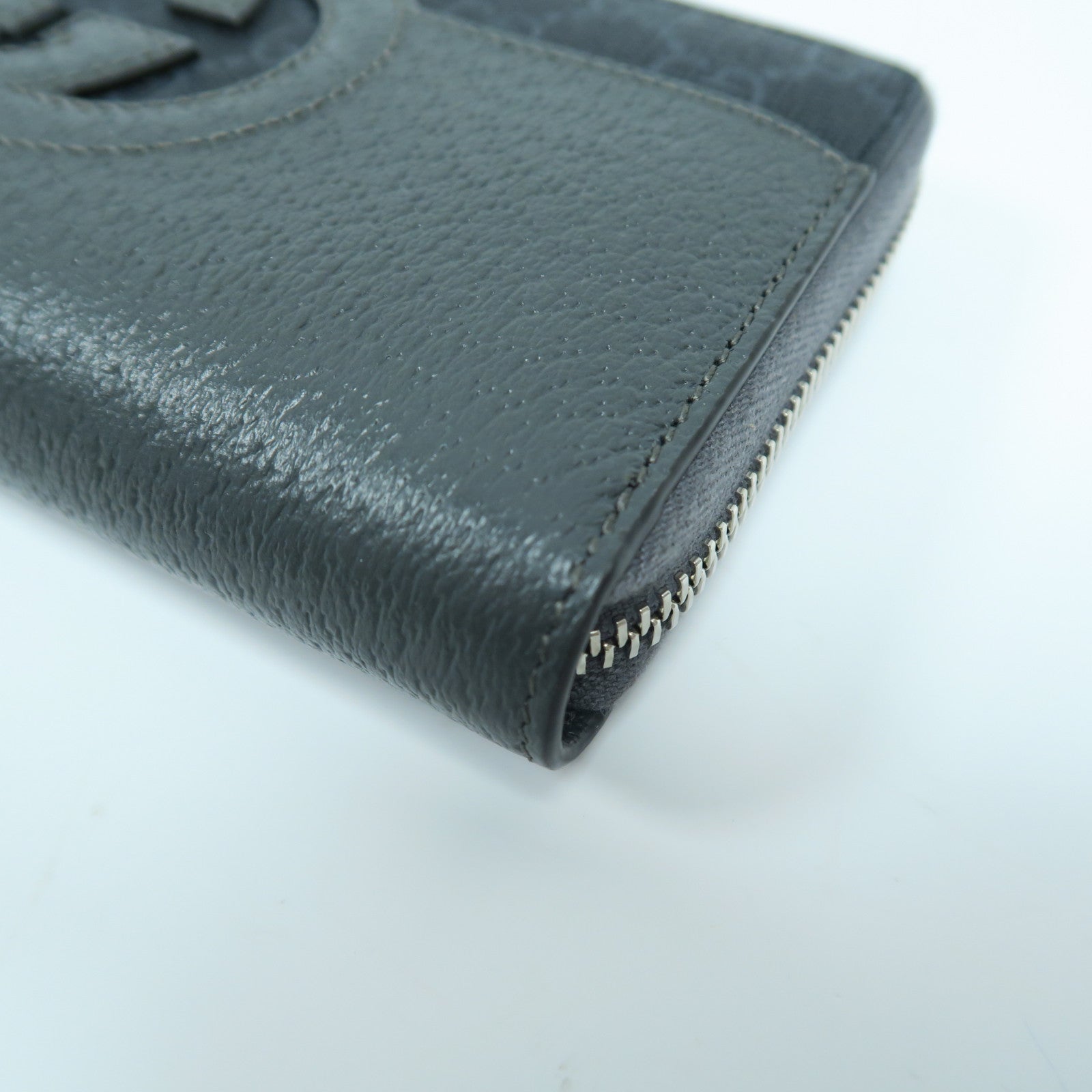 GUCCI 塗層帆布/皮革Long Wallet銀扣長錢包灰色