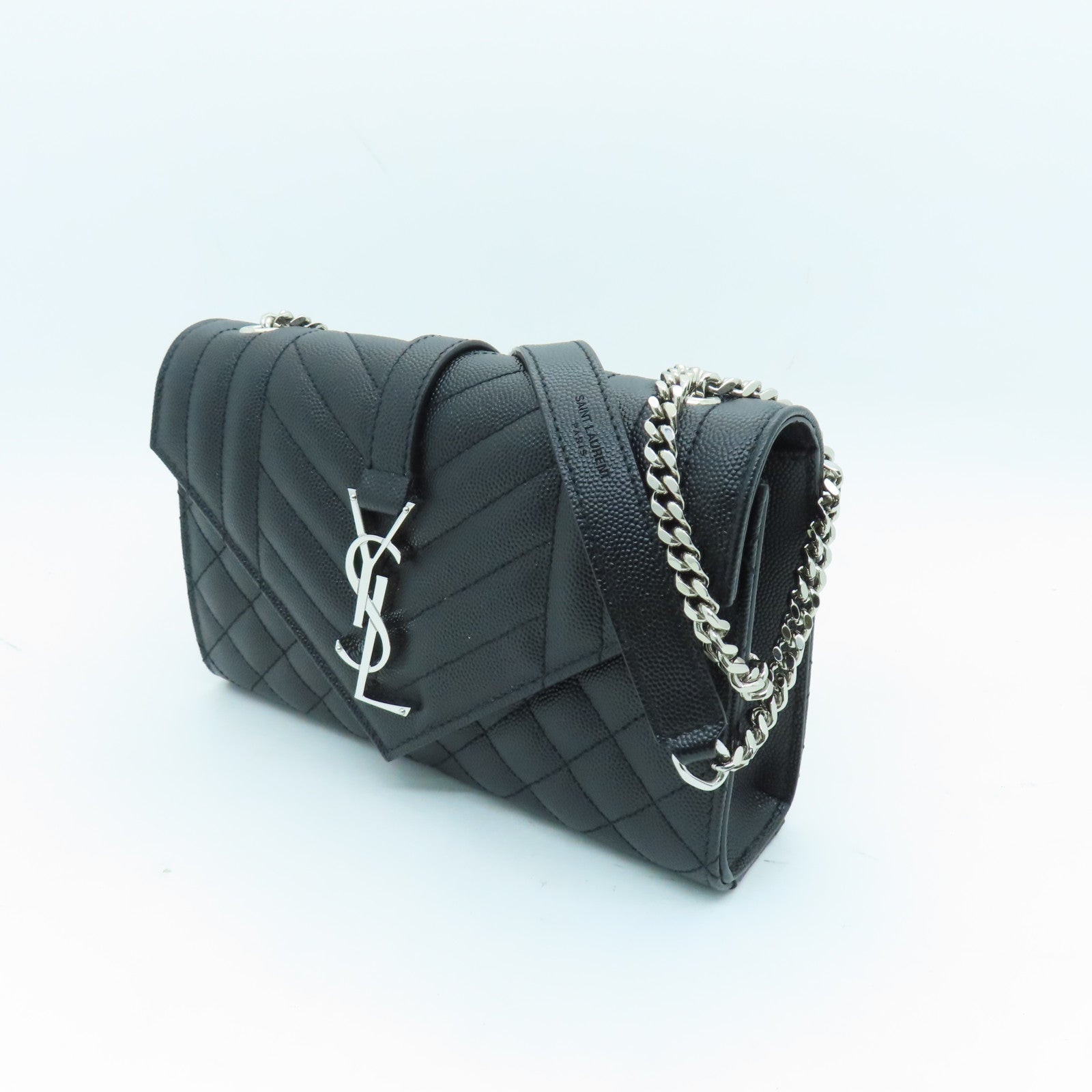 SAINT LAURENT Leather Chain Shoulder Bag Silver Buckle Chain Shoulder Bag Black