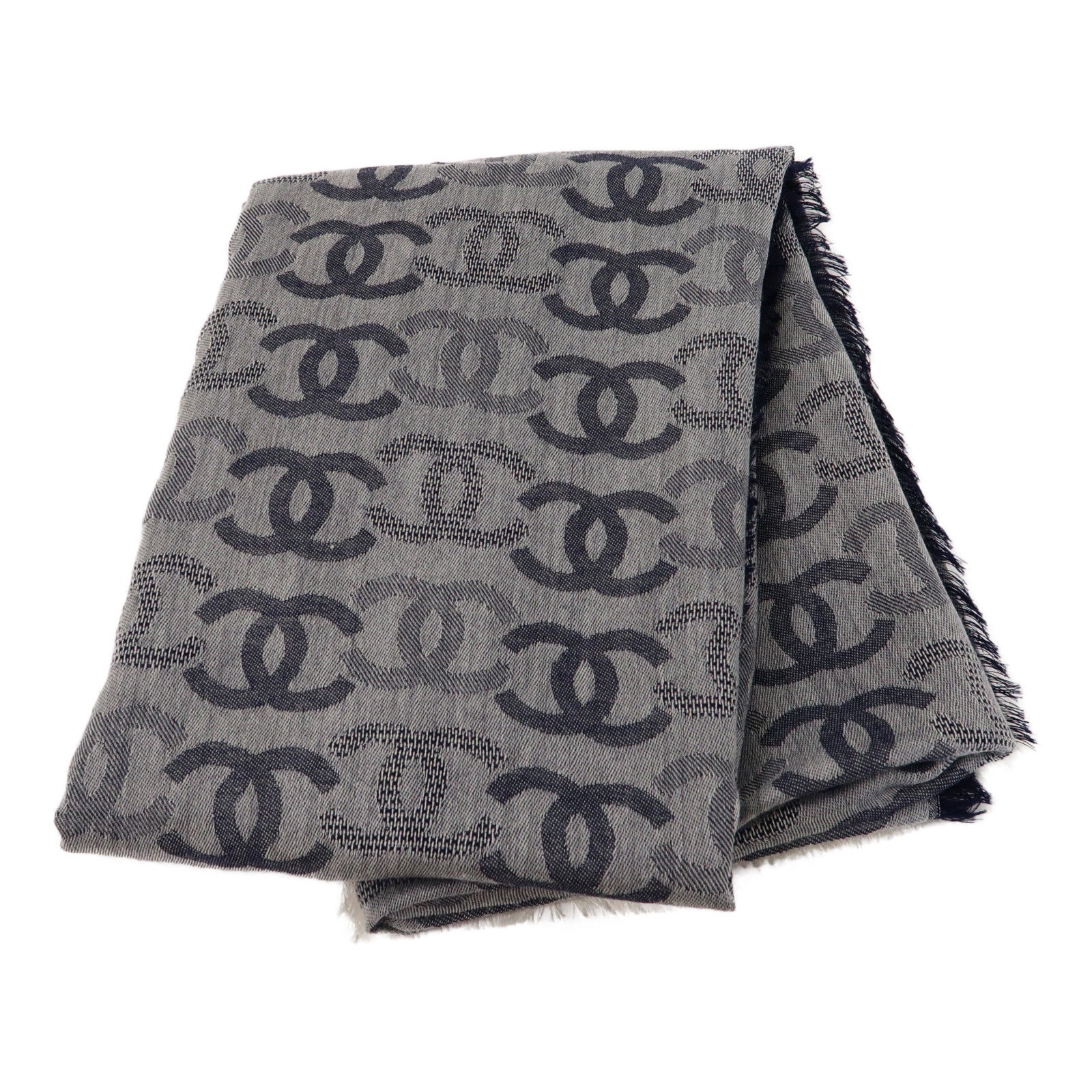 CHANEL 羊絨Scarf 90x90cm圍巾藍色/灰色