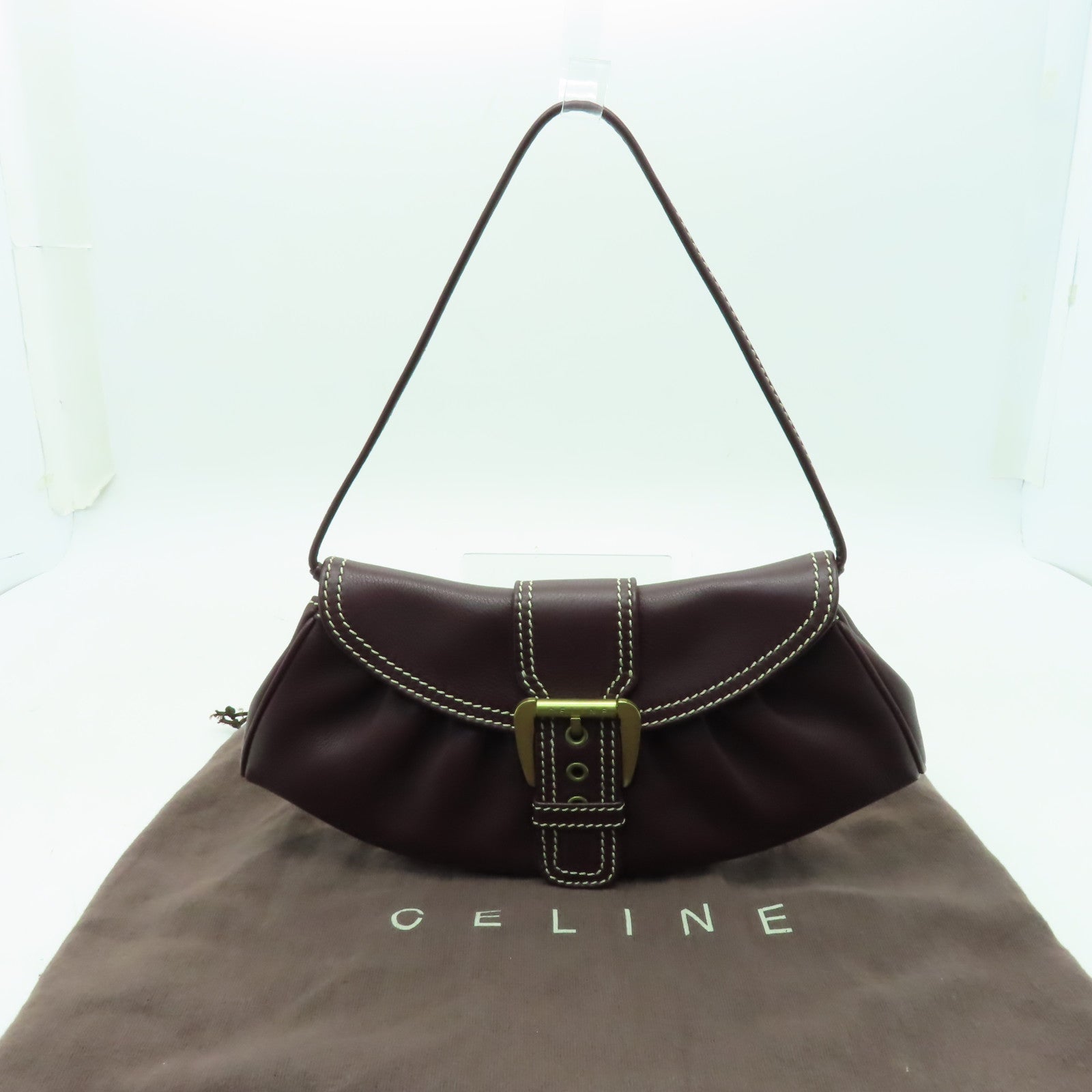 CELINE 牛皮皮革Shoulder Bag金扣肩背袋深紫色