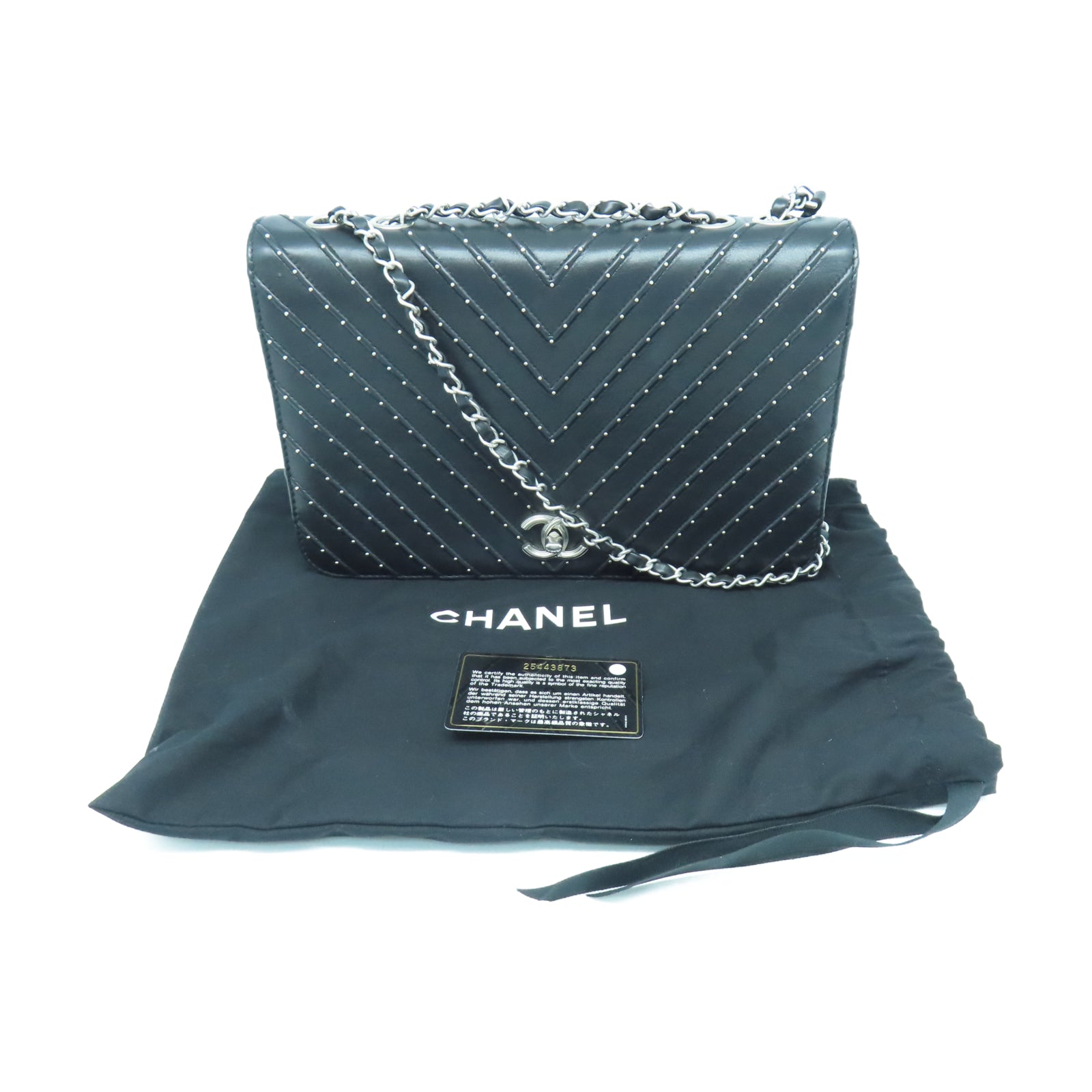 CHANEL twill cowhide leather Chain Shoulder silver buckle chain shoulder bag black