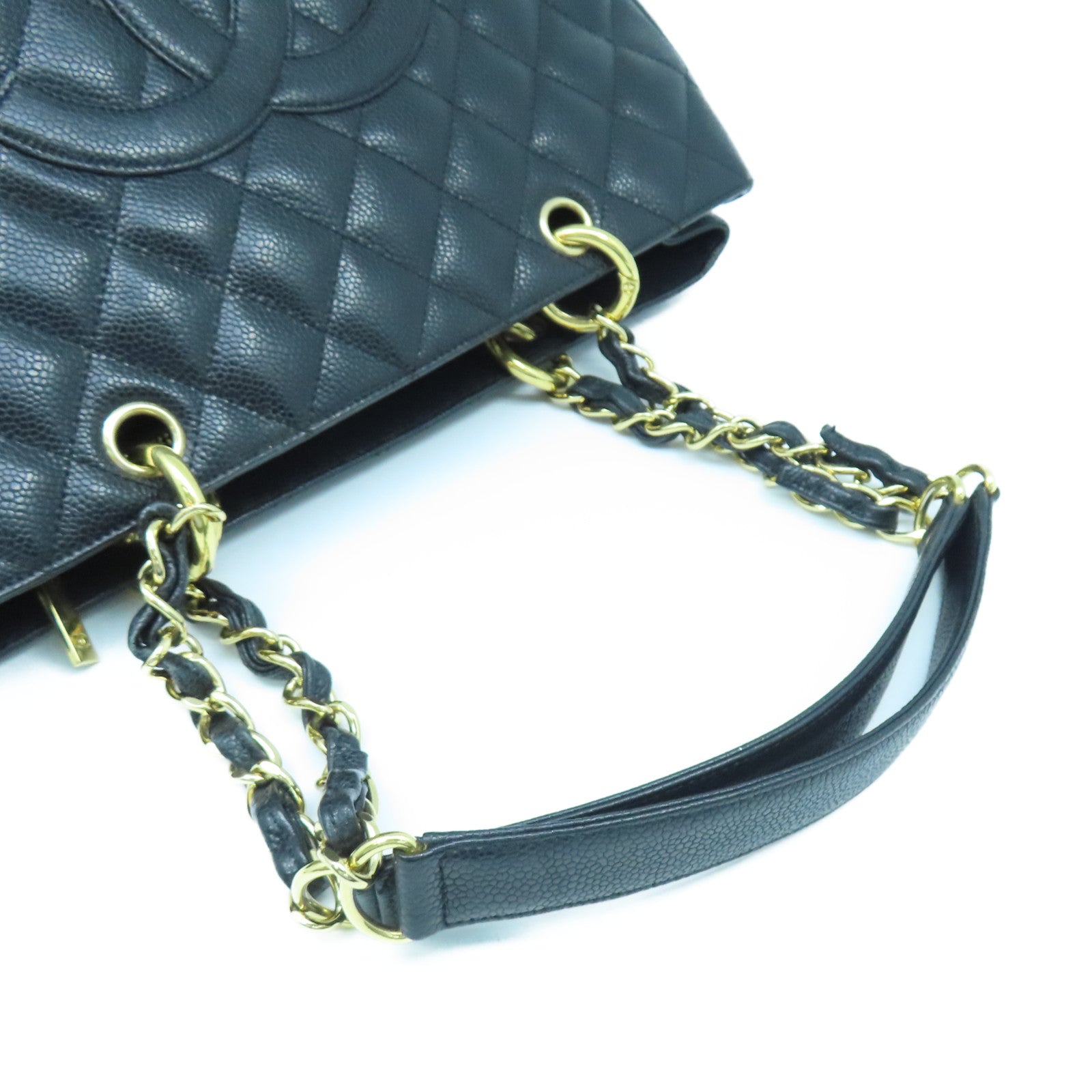 CHANEL Rhombus Caviar Leather GST Gold Buckle Chain Shoulder Bag Black