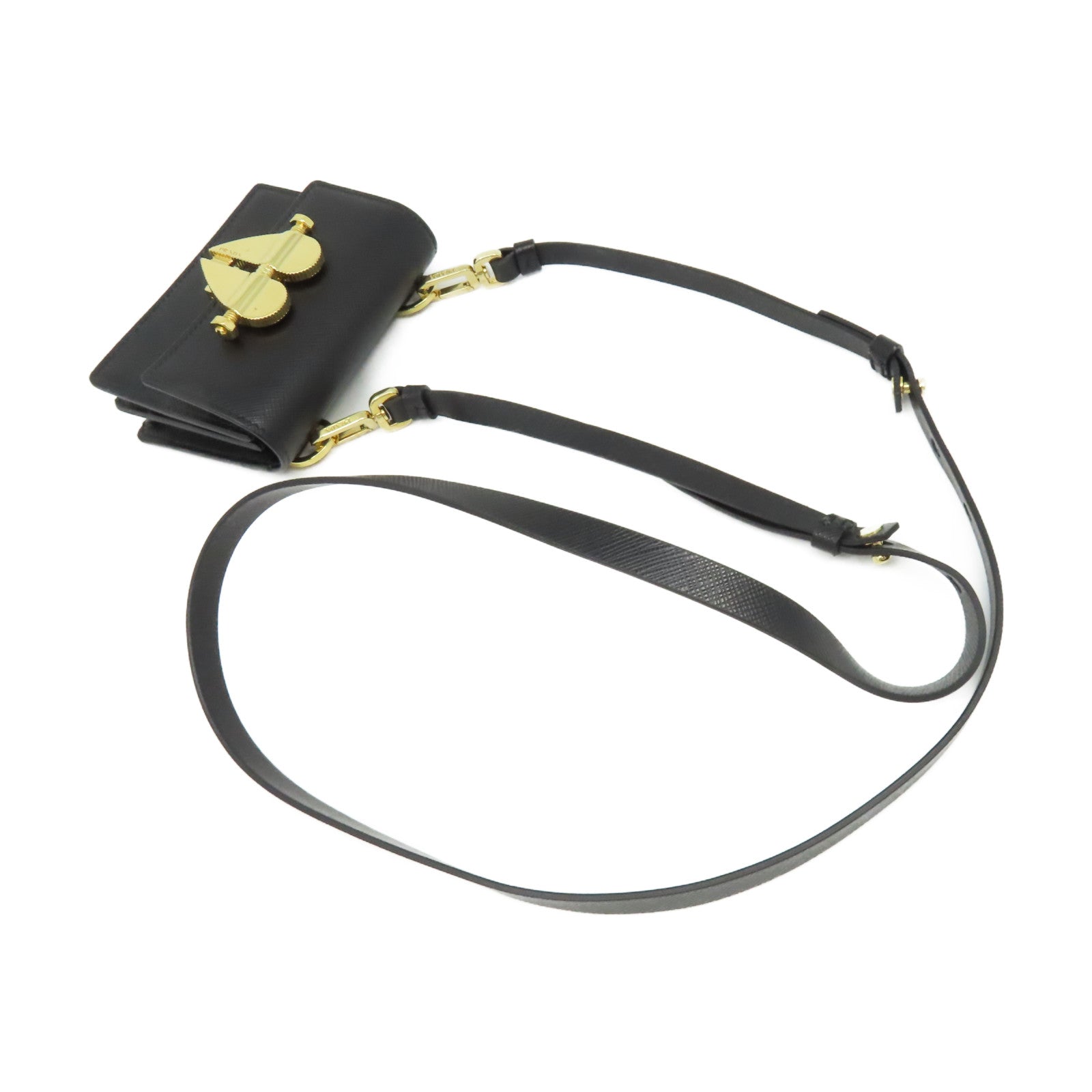 PRADA Saffiano皮革Shoulder Bag金扣肩背袋黑色