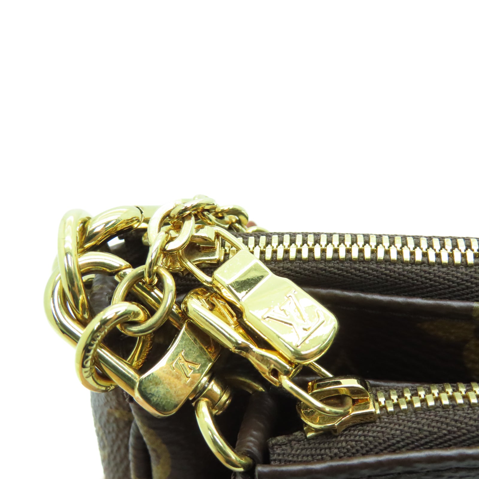 LOUIS VUITTON Monogram Multi Pochette Accessoires金扣肩背袋棕色