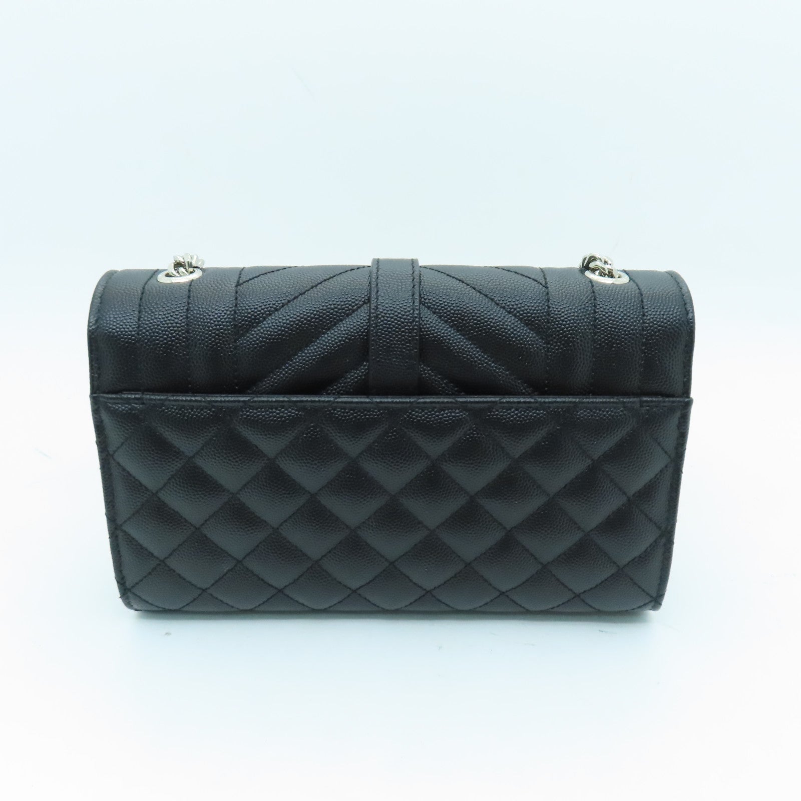 SAINT LAURENT Leather Chain Shoulder Bag Silver Buckle Chain Shoulder Bag Black