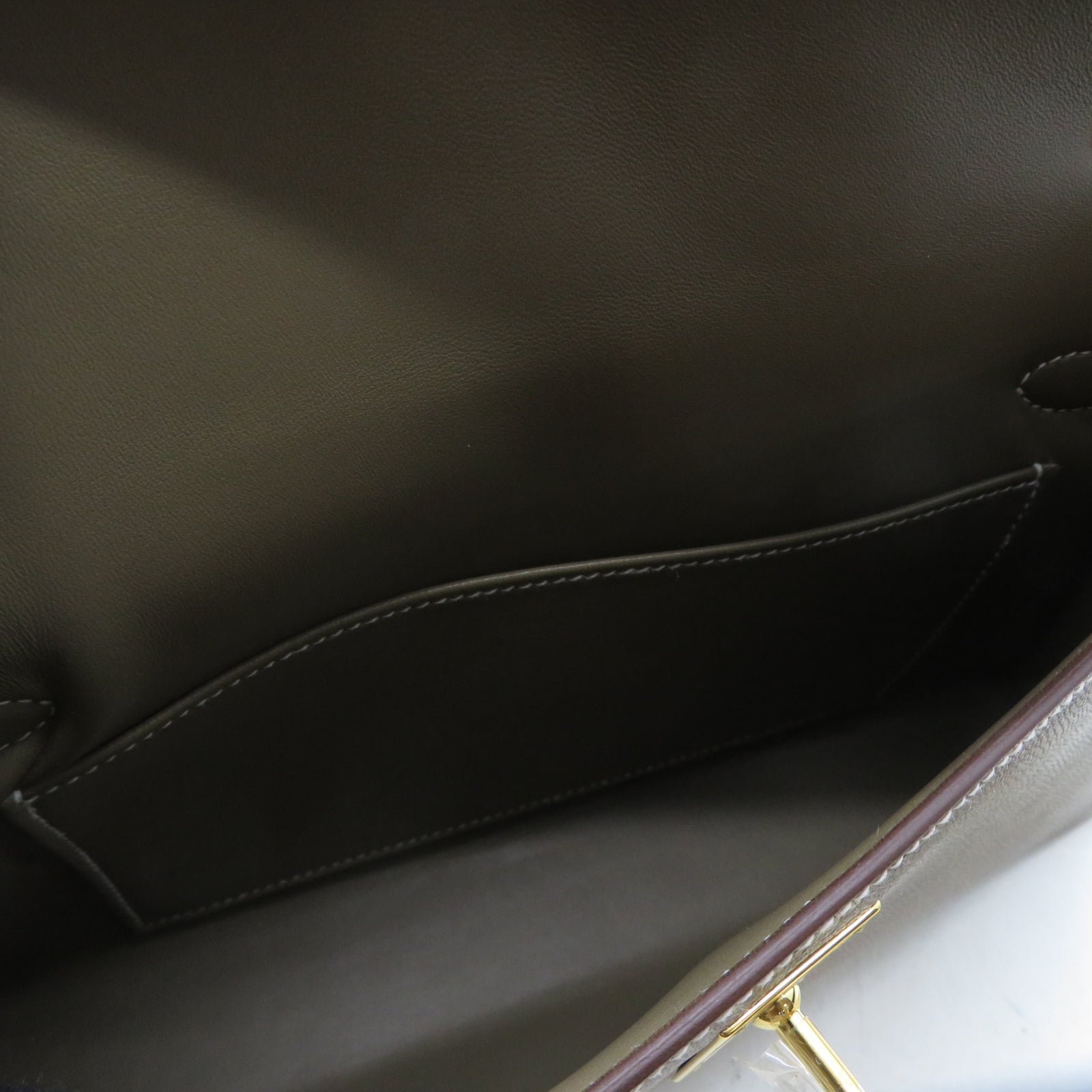 HERMES Madame皮革 Kelly Elan金扣肩背袋Etoupe大象灰色