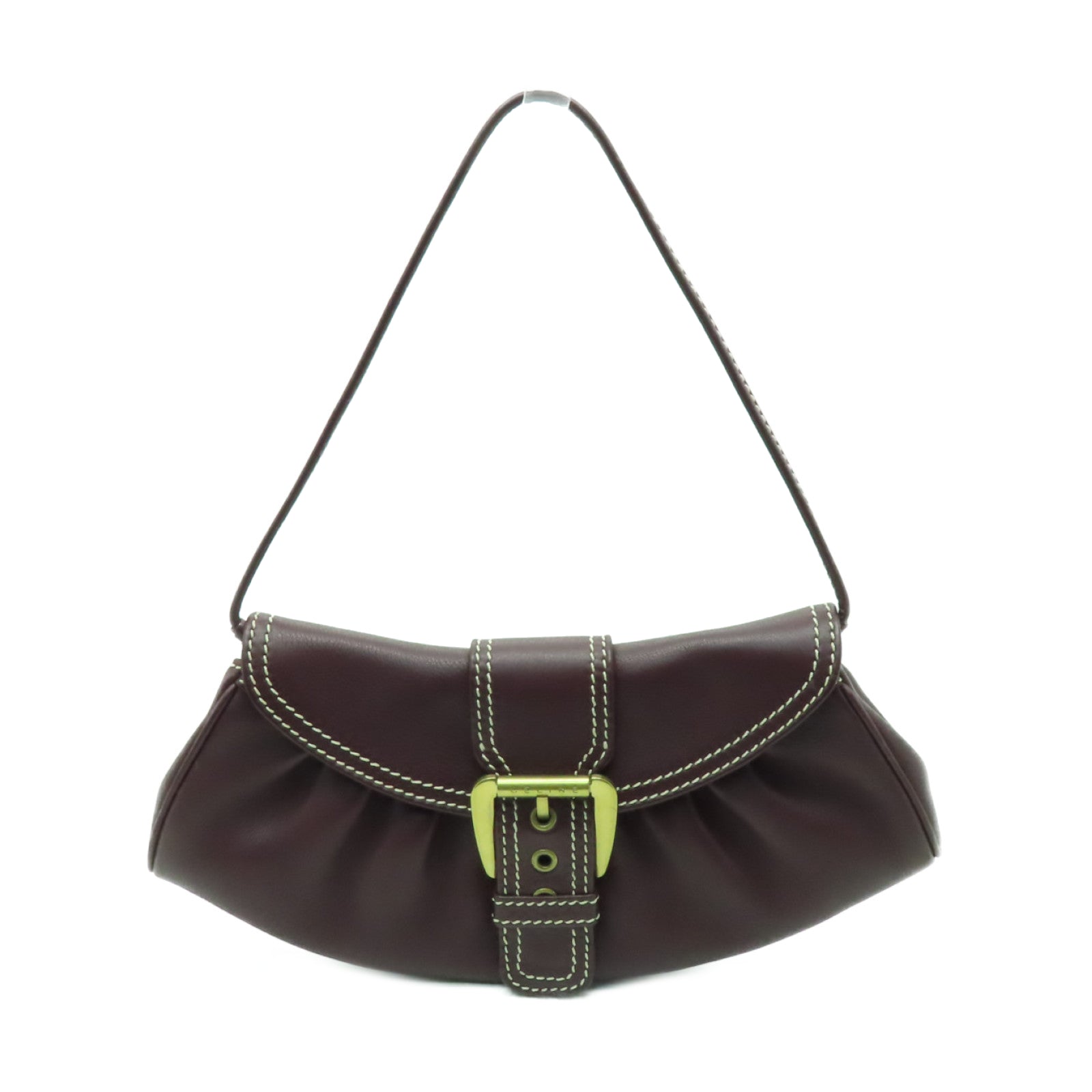 CELINE 牛皮皮革Shoulder Bag金扣肩背袋深紫色