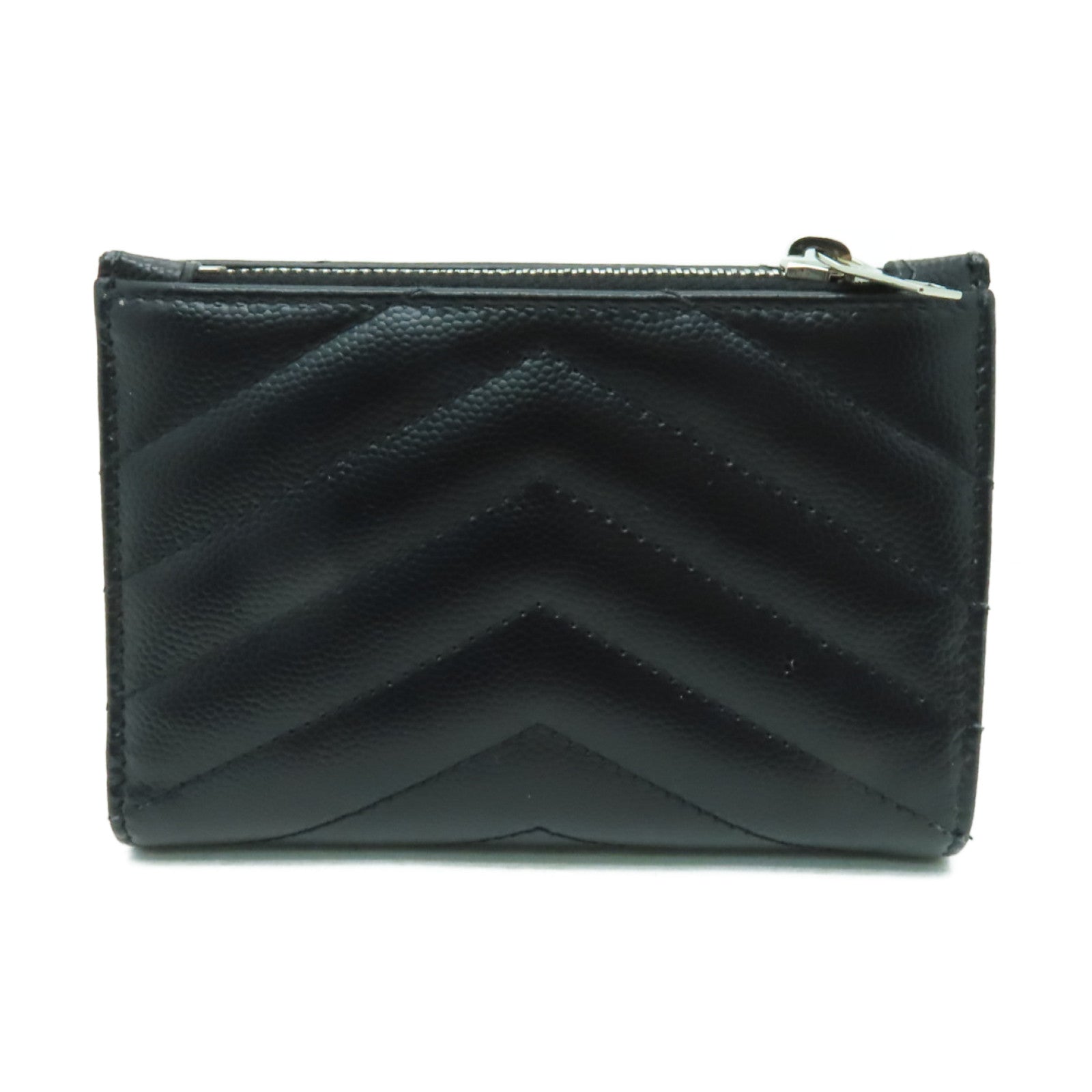 YVES SAINT LAURENT 牛皮皮革Wallet銀扣錢包黒色