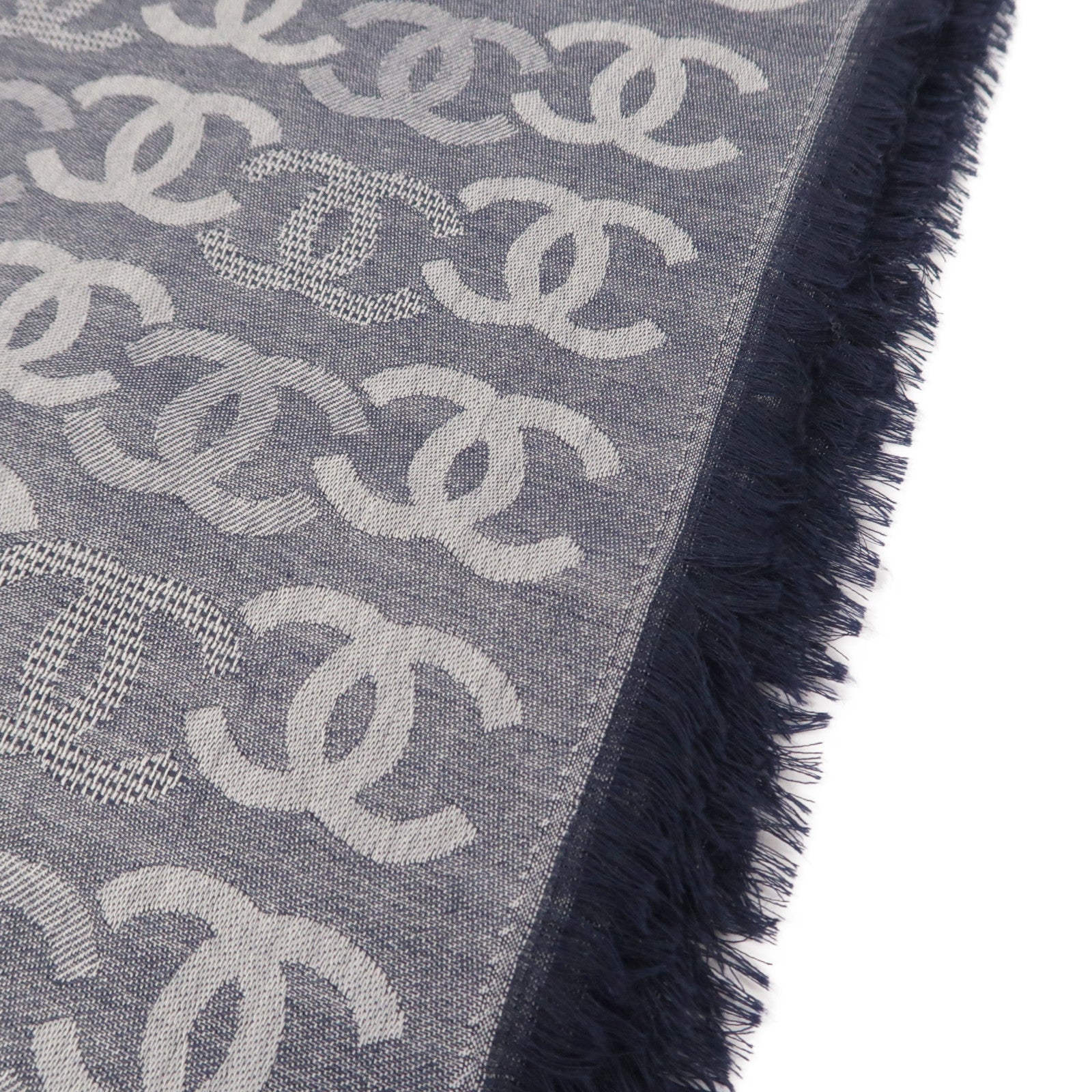 CHANEL 羊絨Scarf 90x90cm圍巾藍色/灰色