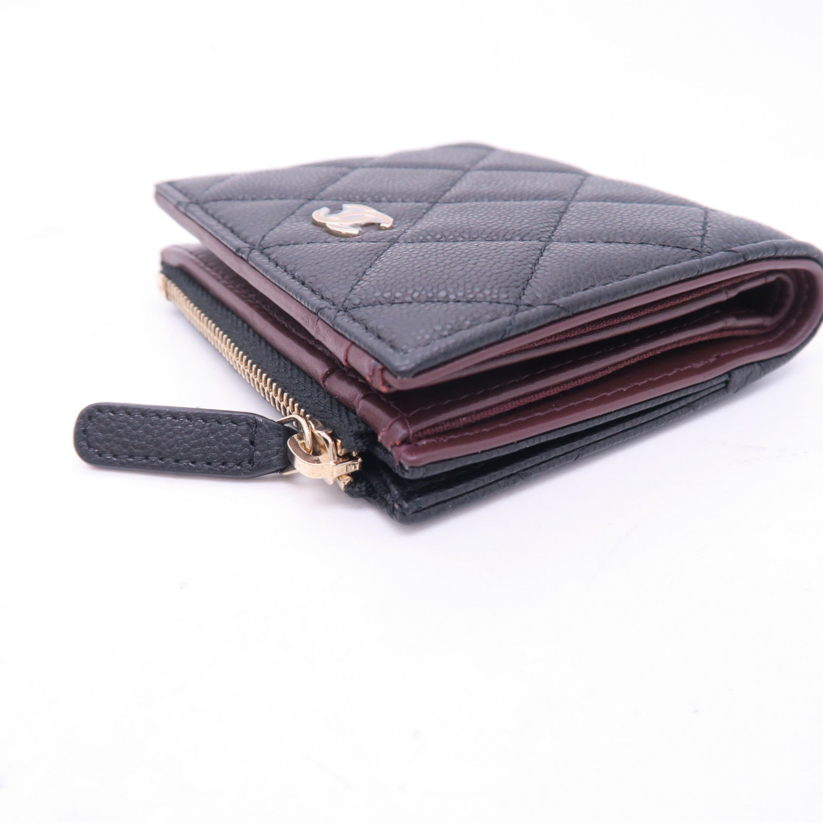 CHANEL 菱格Caviar皮革Wallet銀扣錢包黑色
