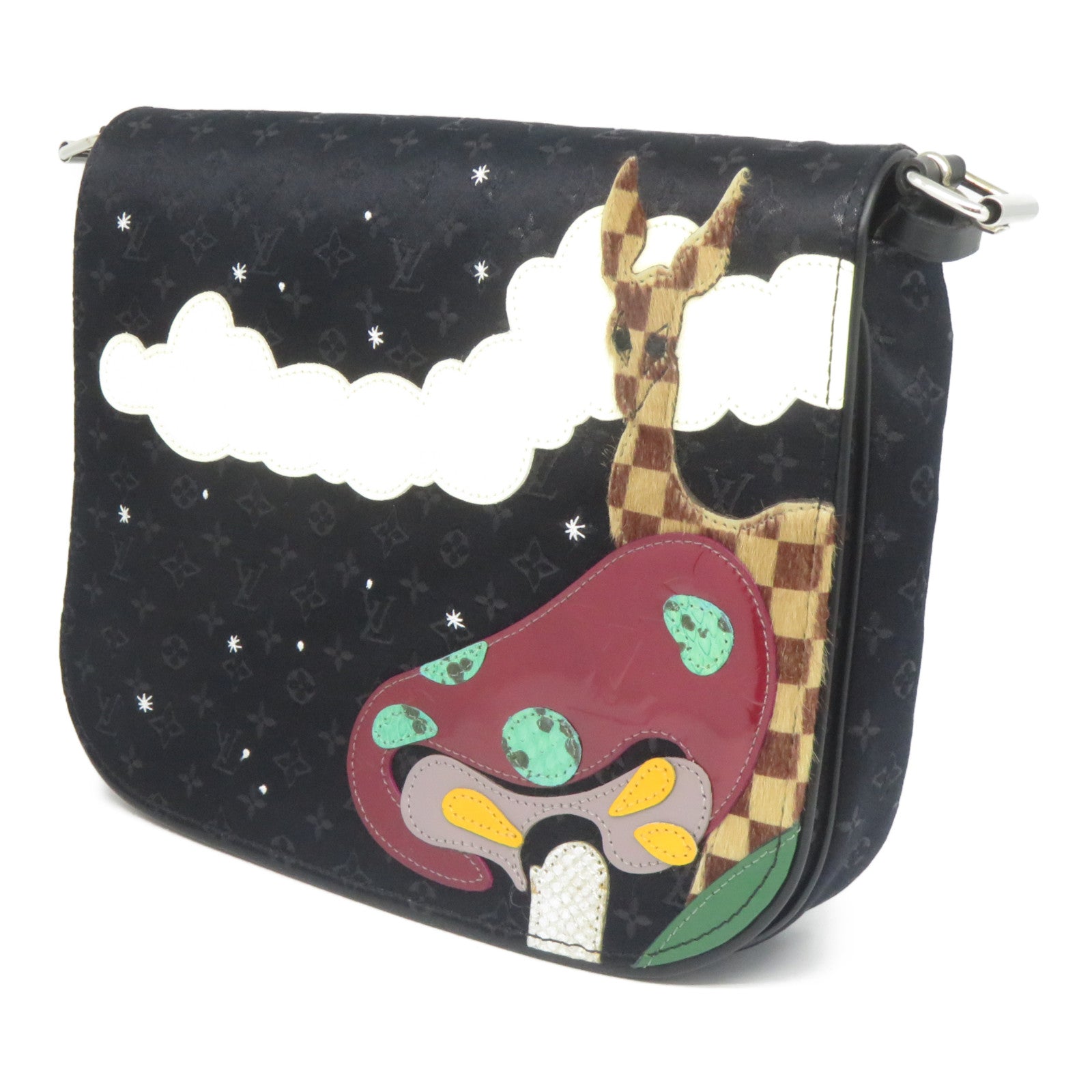 LOUIS VUITTON Monogram Satin Comte De Fe Musette銀扣肩背袋黑色