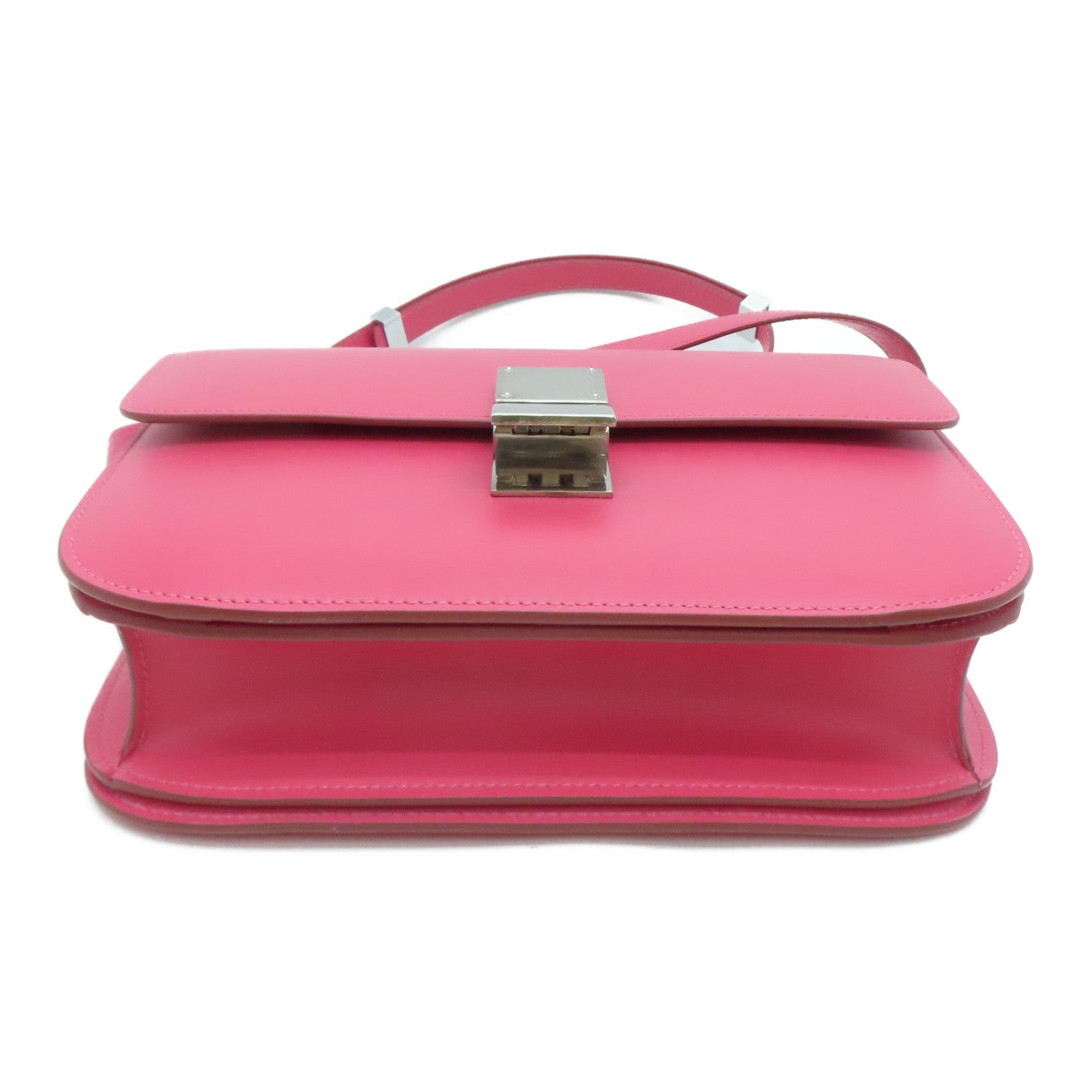 CELINE Cowhide Leather Box Silver Buckle Shoulder Bag Pink