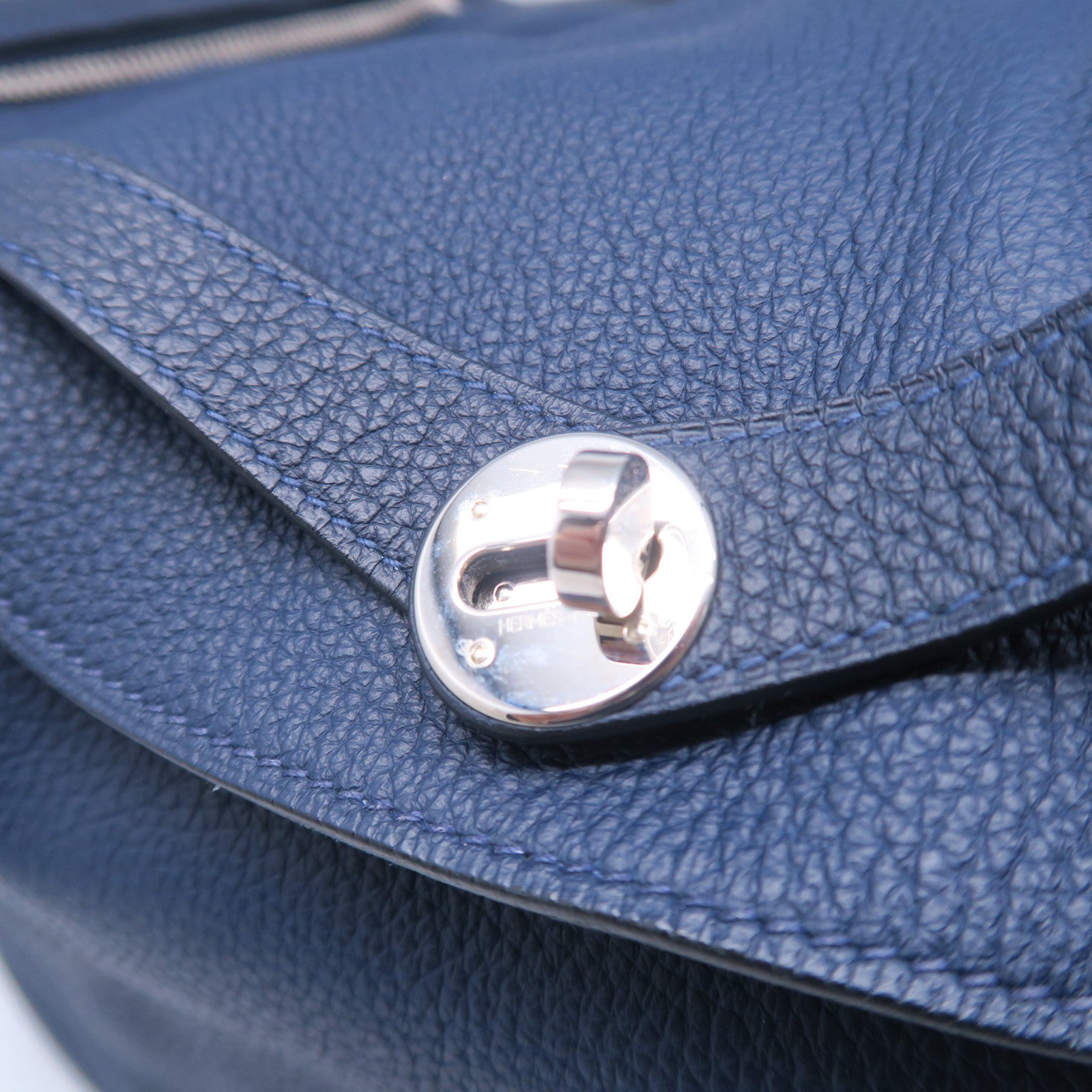 HERMES Taurillon Clemence皮革Lindy 34銀扣手挽肩背兩用袋藍色