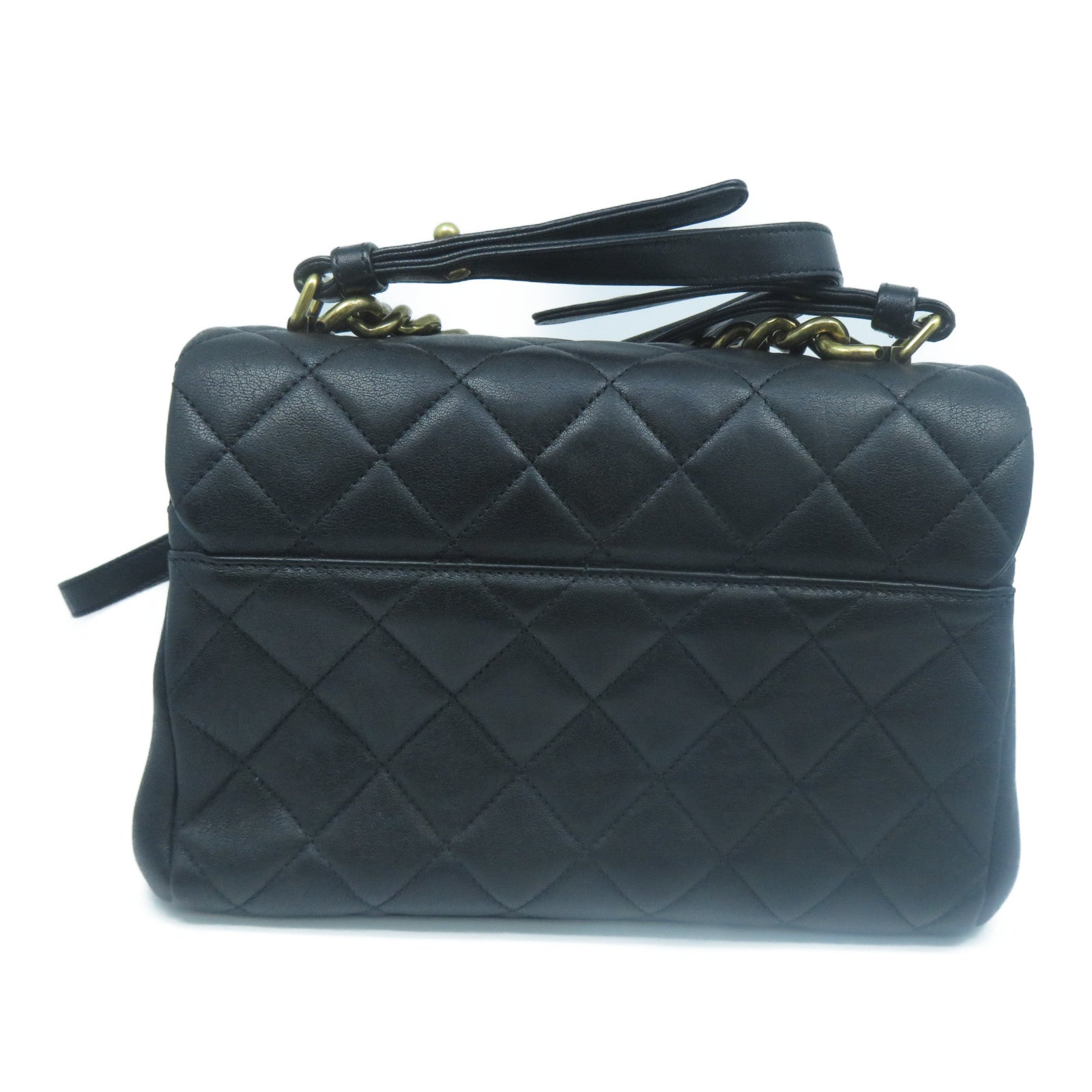 CHANEL 菱格牛皮皮革Shoulder Bag金扣手挽肩背兩用袋黑色