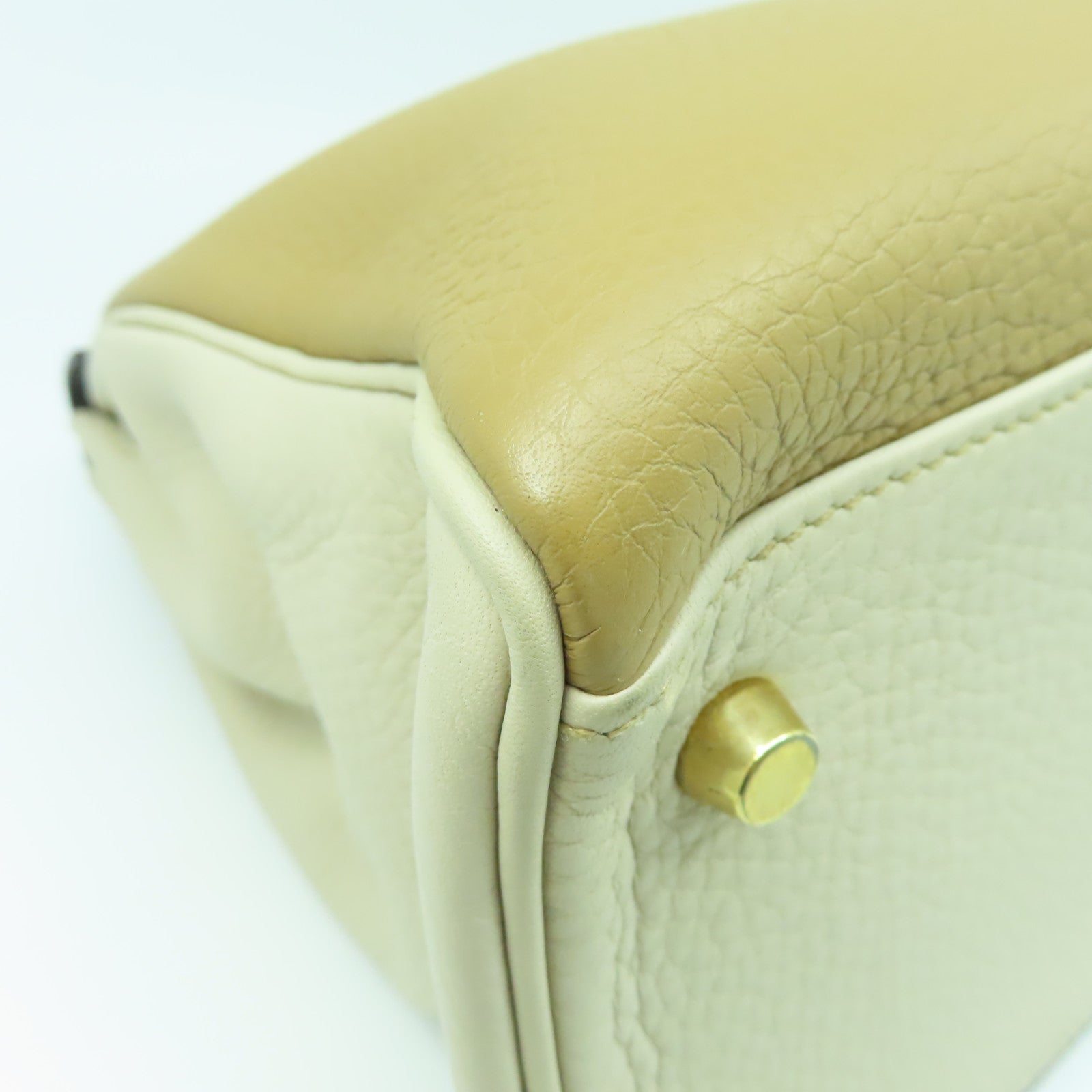 HERMES Clemence皮革Kelly 35金扣手挽肩背兩用袋啡色/米色
