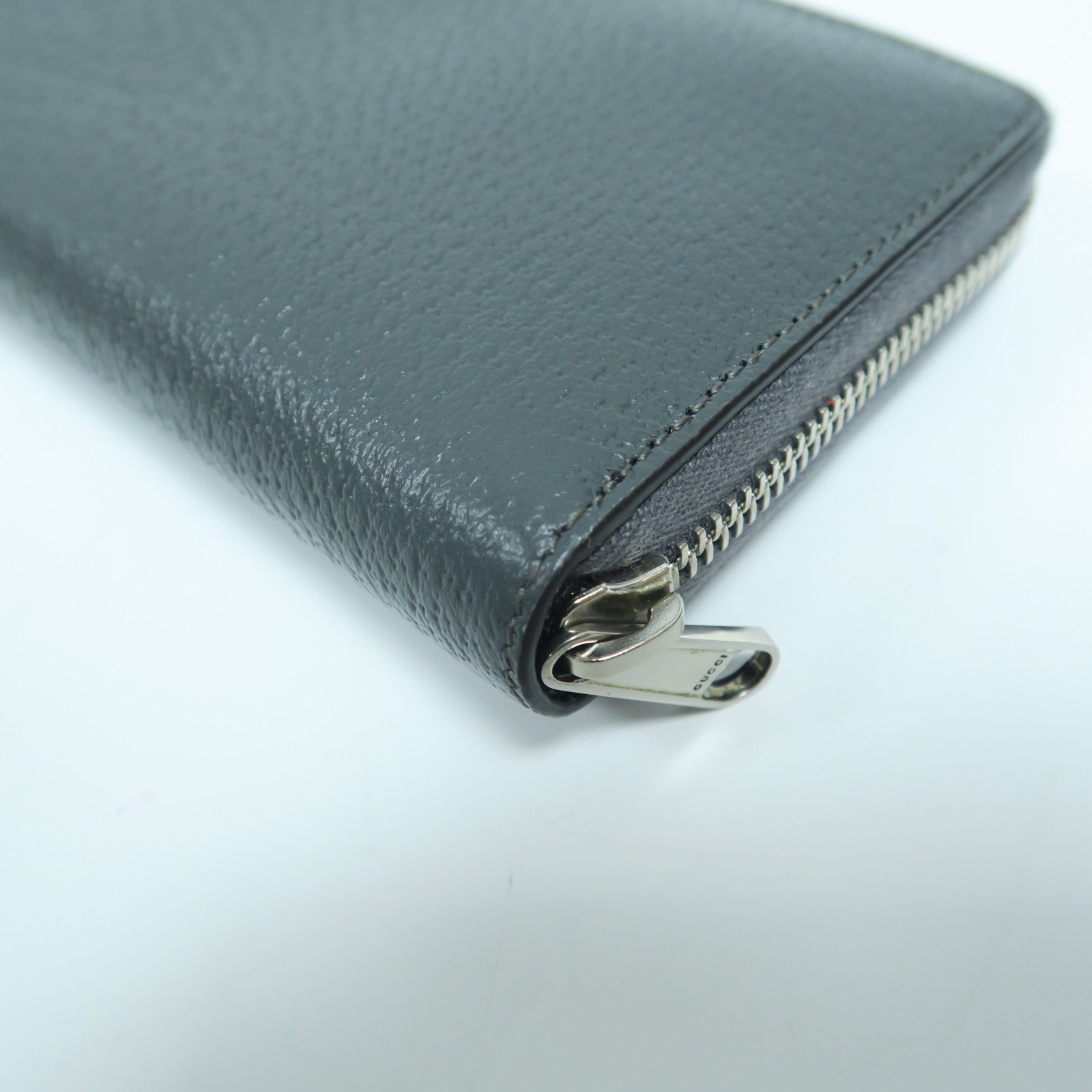 GUCCI 塗層帆布/皮革Long Wallet銀扣長錢包灰色