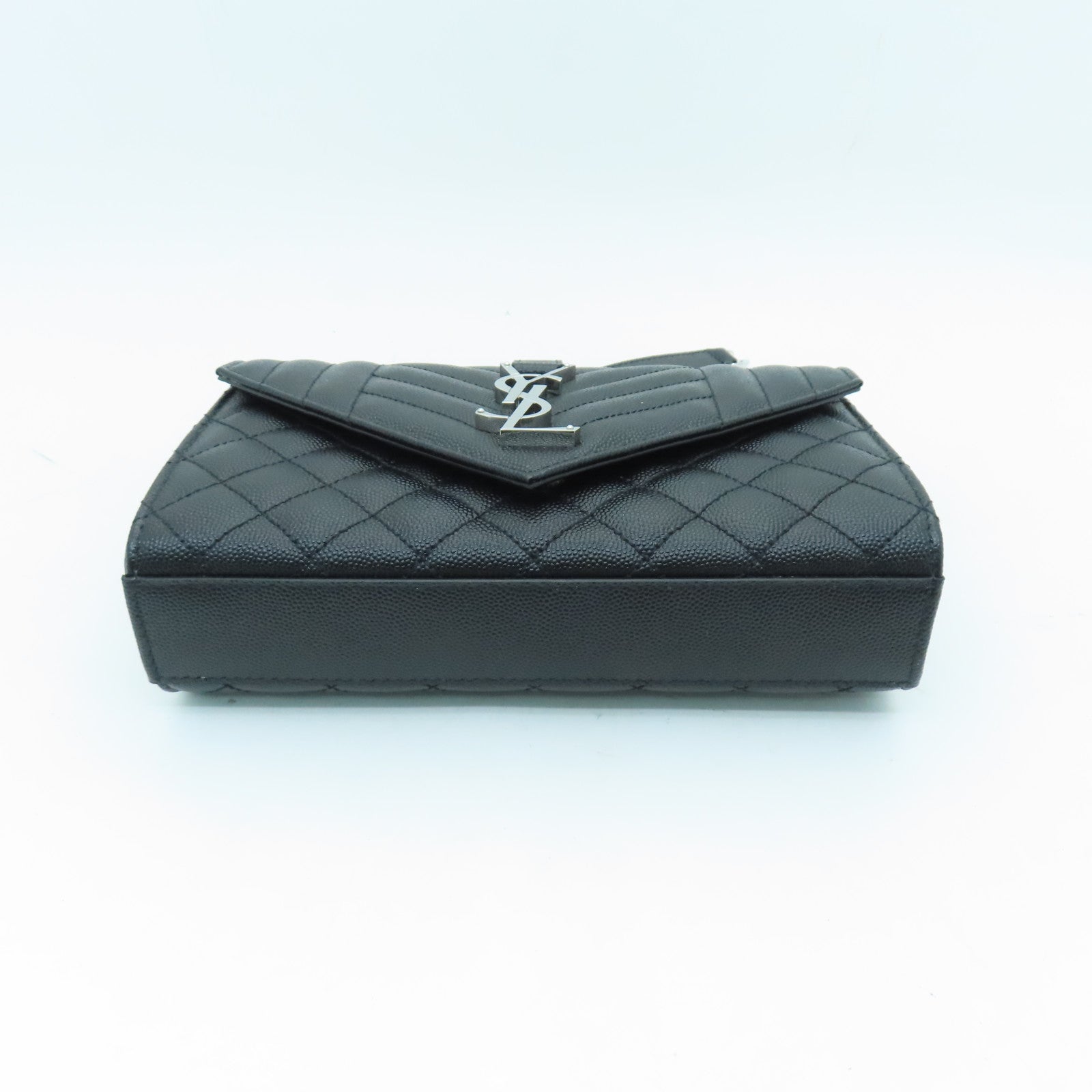SAINT LAURENT Leather Chain Shoulder Bag Silver Buckle Chain Shoulder Bag Black