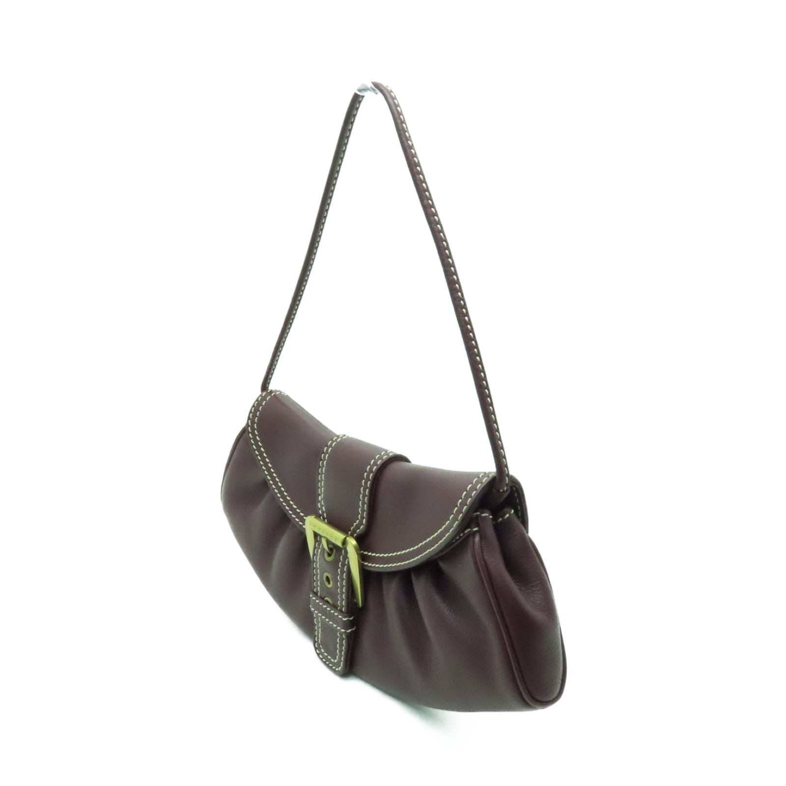 CELINE 牛皮皮革Shoulder Bag金扣肩背袋深紫色