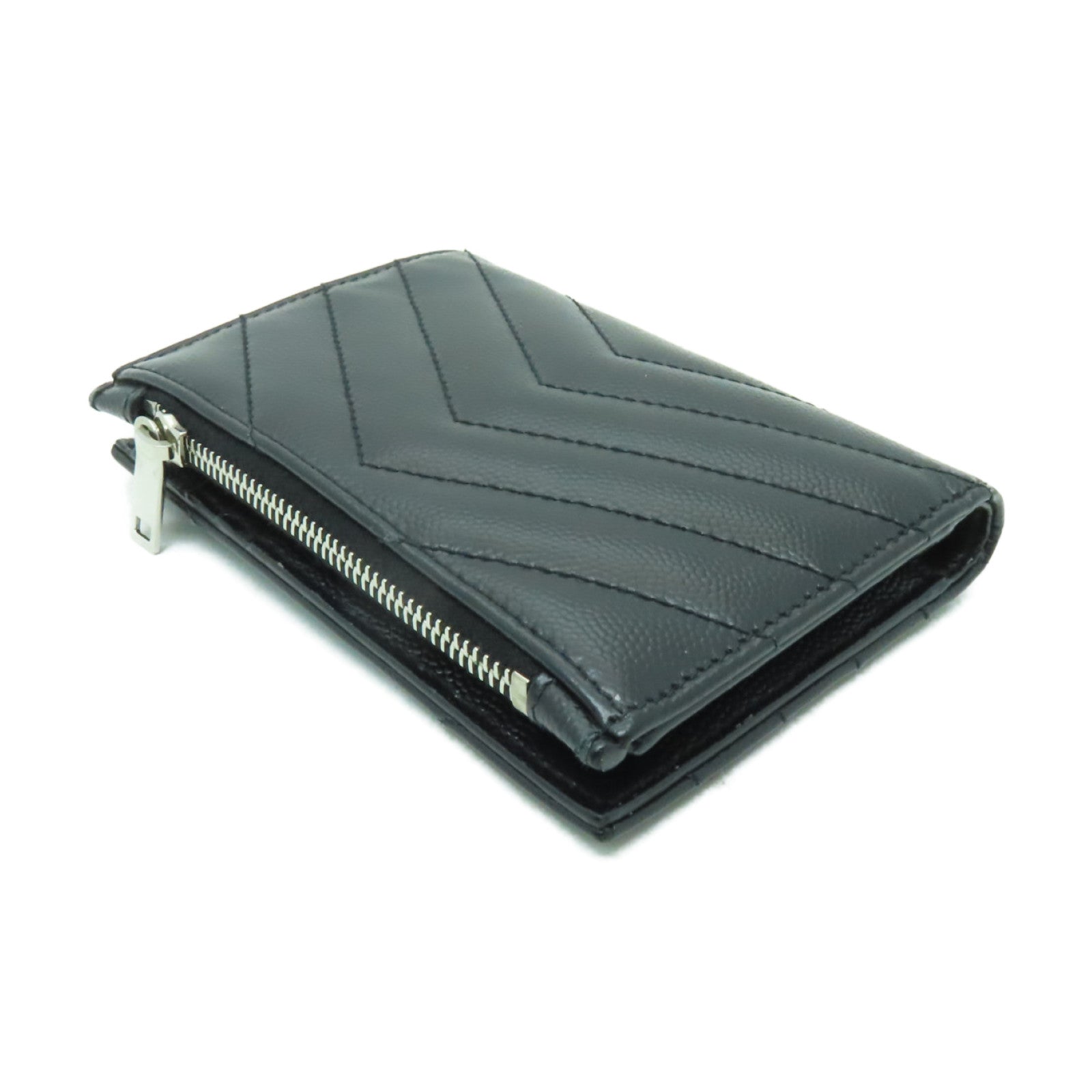 YVES SAINT LAURENT 牛皮皮革Wallet銀扣錢包黒色