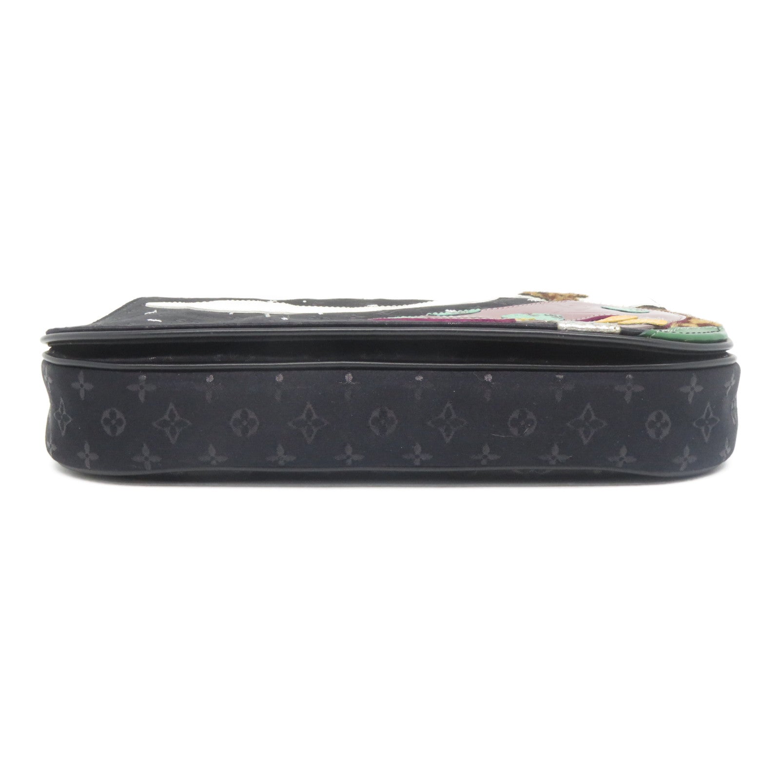 LOUIS VUITTON Monogram Satin Comte De Fe Musette銀扣肩背袋黑色