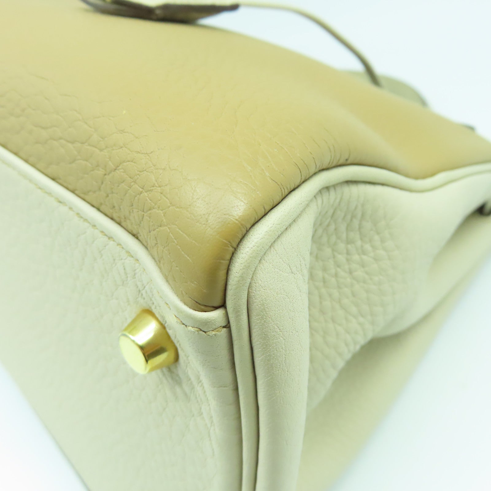 HERMES Clemence皮革Kelly 35金扣手挽肩背兩用袋啡色/米色
