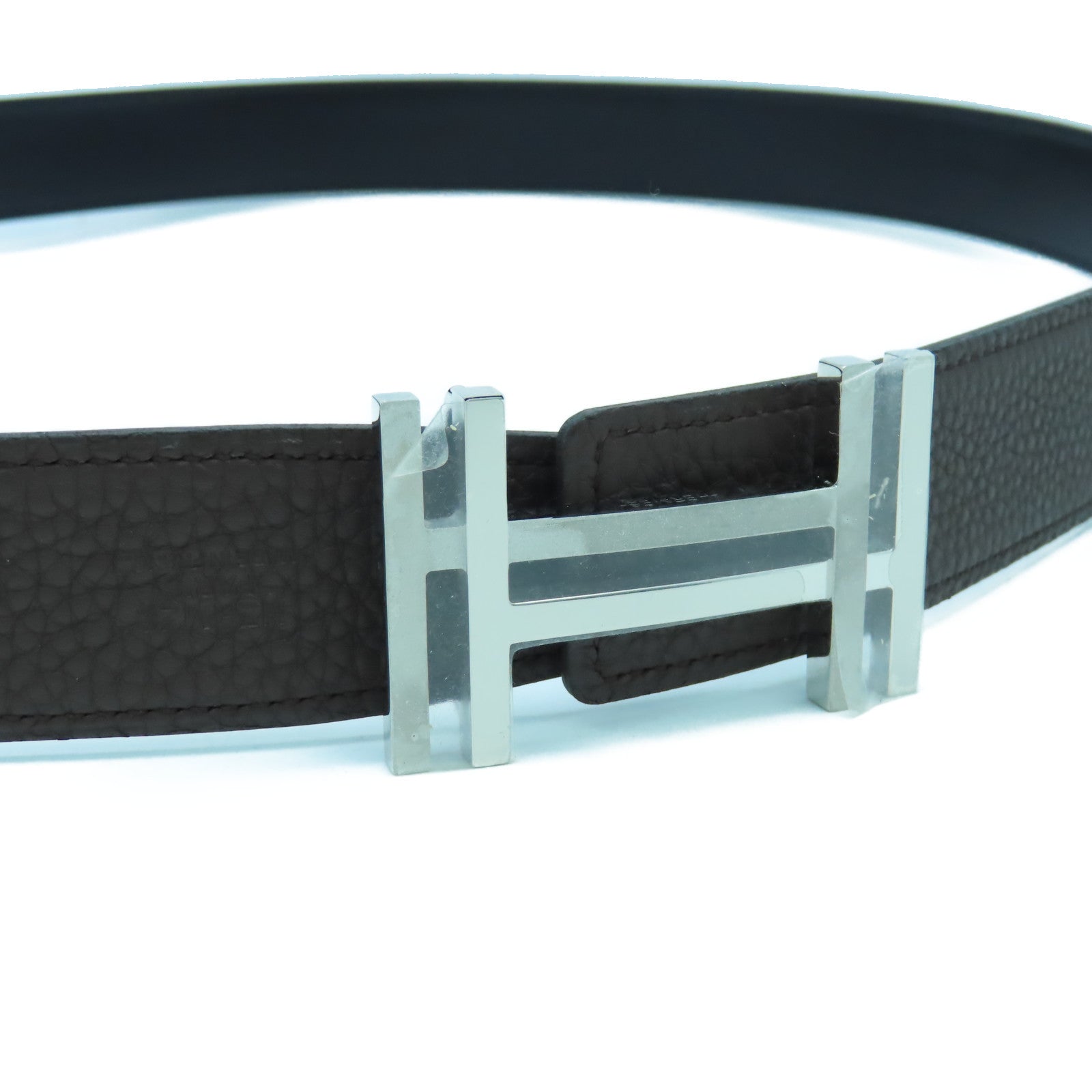 HERMES Box Calf皮革/Clemence皮革H Belt 100cm銀扣皮帶黑色/啡色