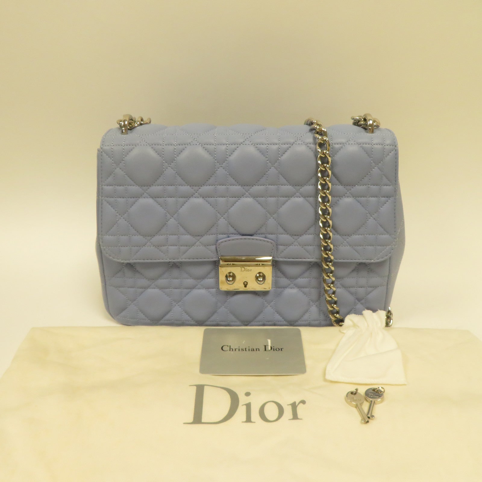 Dior 羊皮皮革Chain Shoulder銀扣鏈帶肩背袋淺藍色