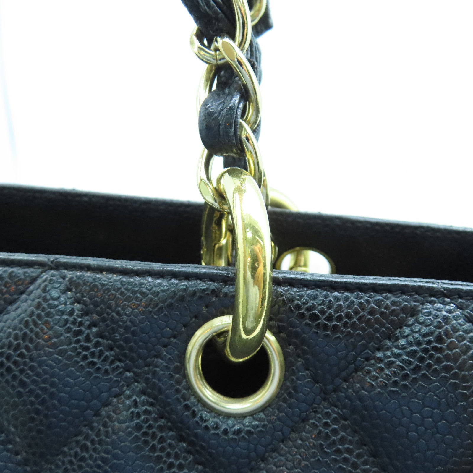 CHANEL Rhombus Caviar Leather GST Gold Buckle Chain Shoulder Bag Black