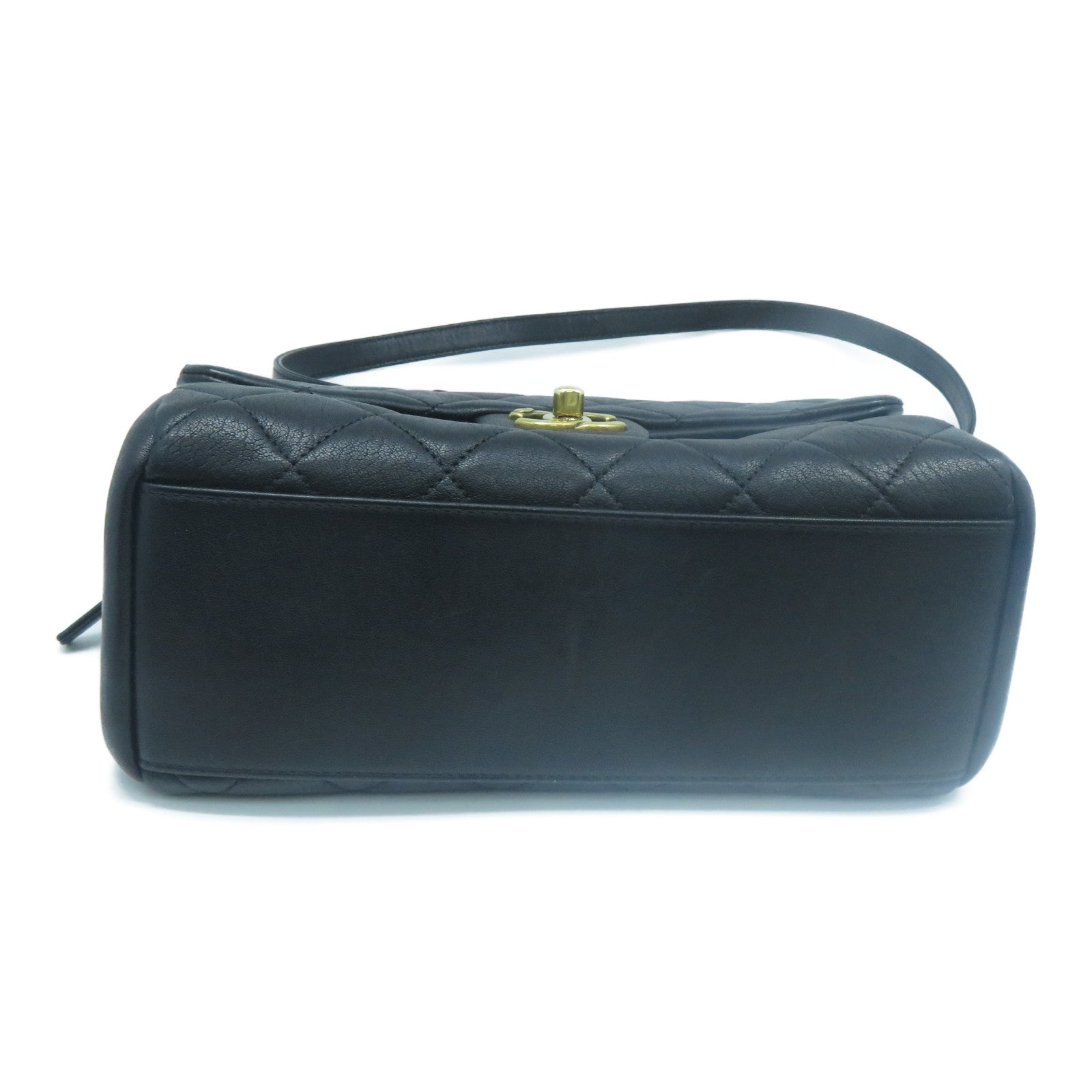 CHANEL 菱格牛皮皮革Shoulder Bag金扣手挽肩背兩用袋黑色