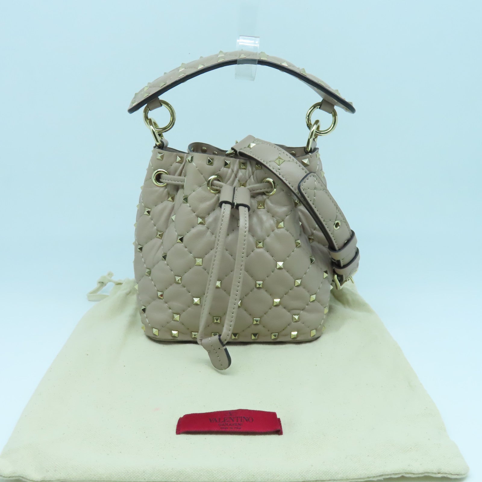 Valentino 菱格牛皮皮革2 Way Shoulder Bag金扣手挽肩背兩用袋粉紅色