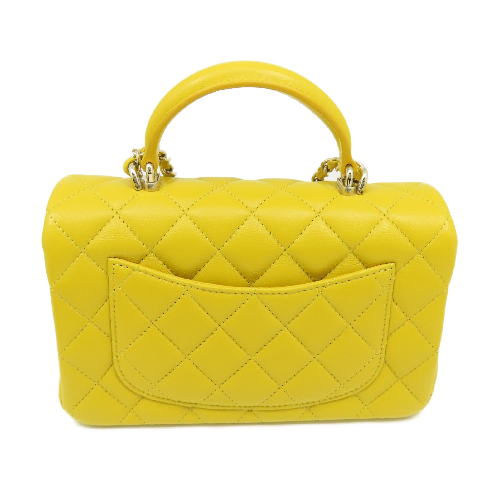 CHANEL 菱格羊皮皮革Flap Bag With Handle Shoulder Bag金扣鏈帶手挽肩背兩用袋黃色