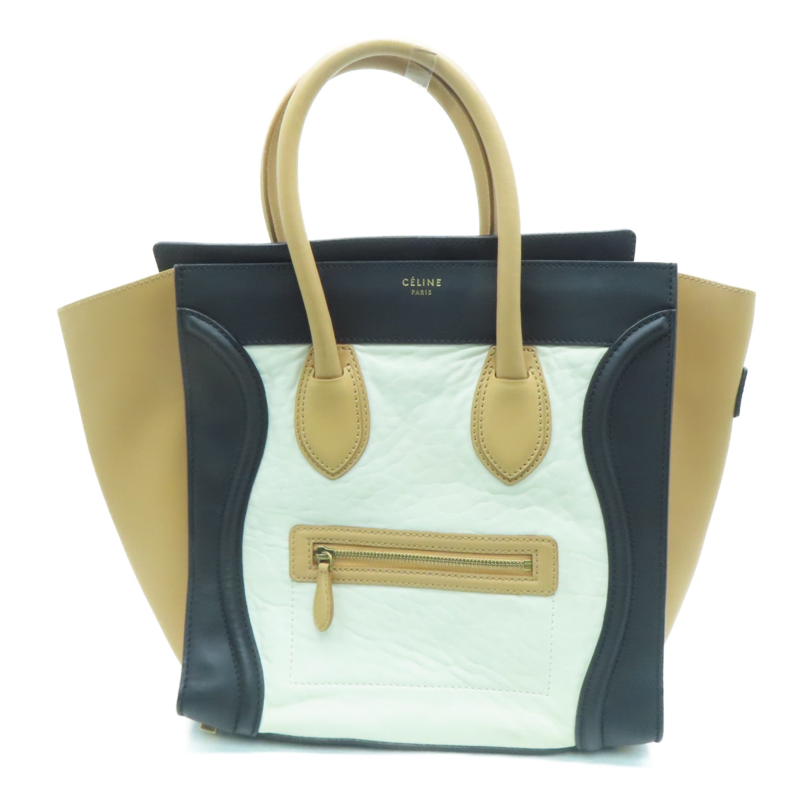 CELINE 牛皮皮革Mini Luggage金扣手挽袋米色/白色/黑色