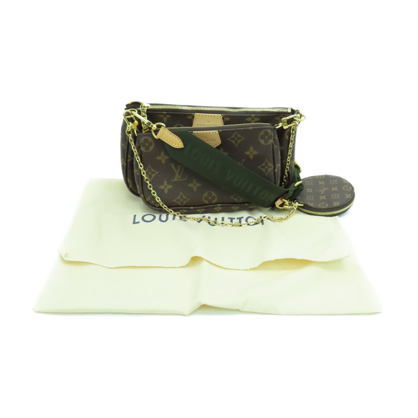 LOUIS VUITTON Monogram Multi Pochette Accessoires金扣肩背袋棕色