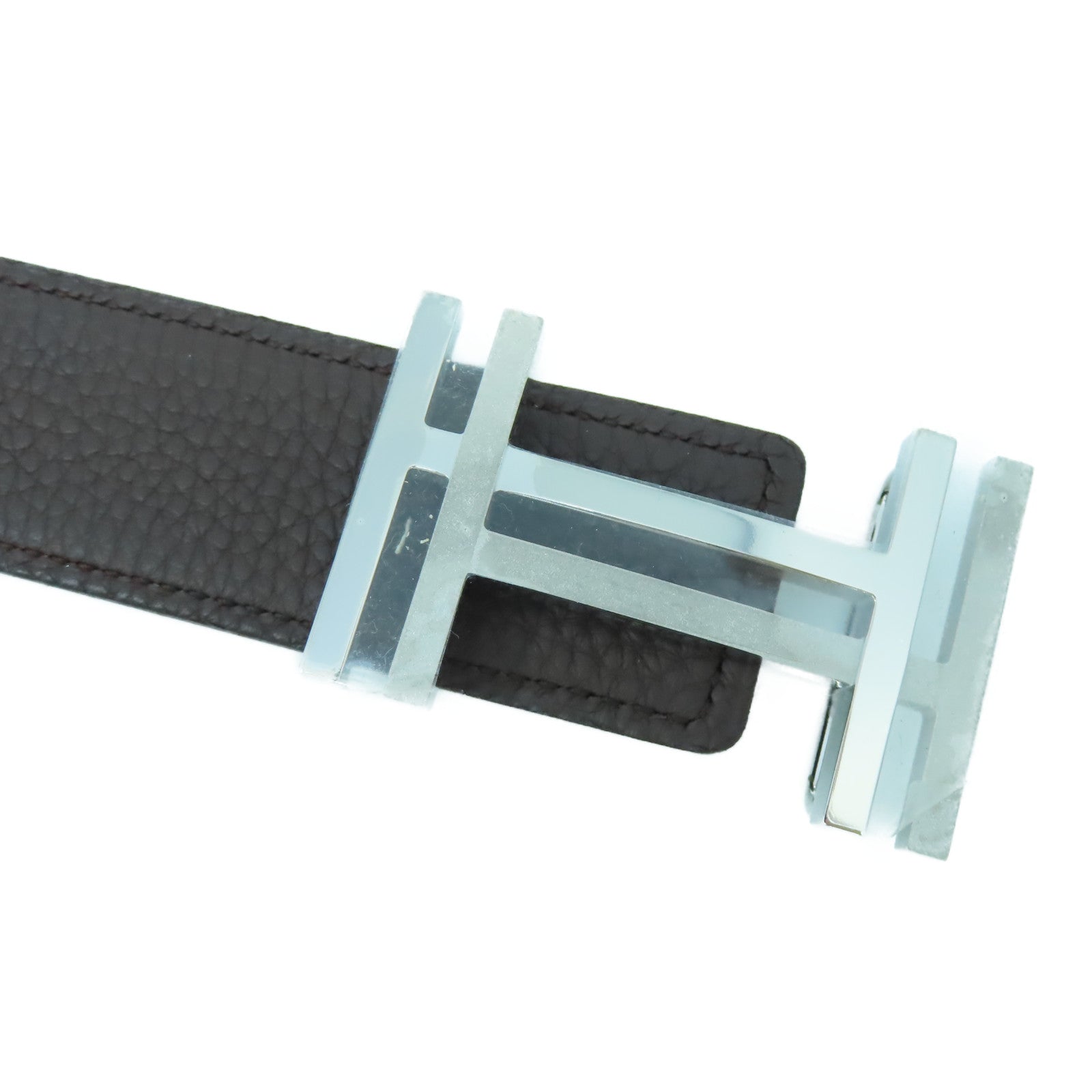 HERMES Box Calf皮革/Clemence皮革H Belt 100cm銀扣皮帶黑色/啡色