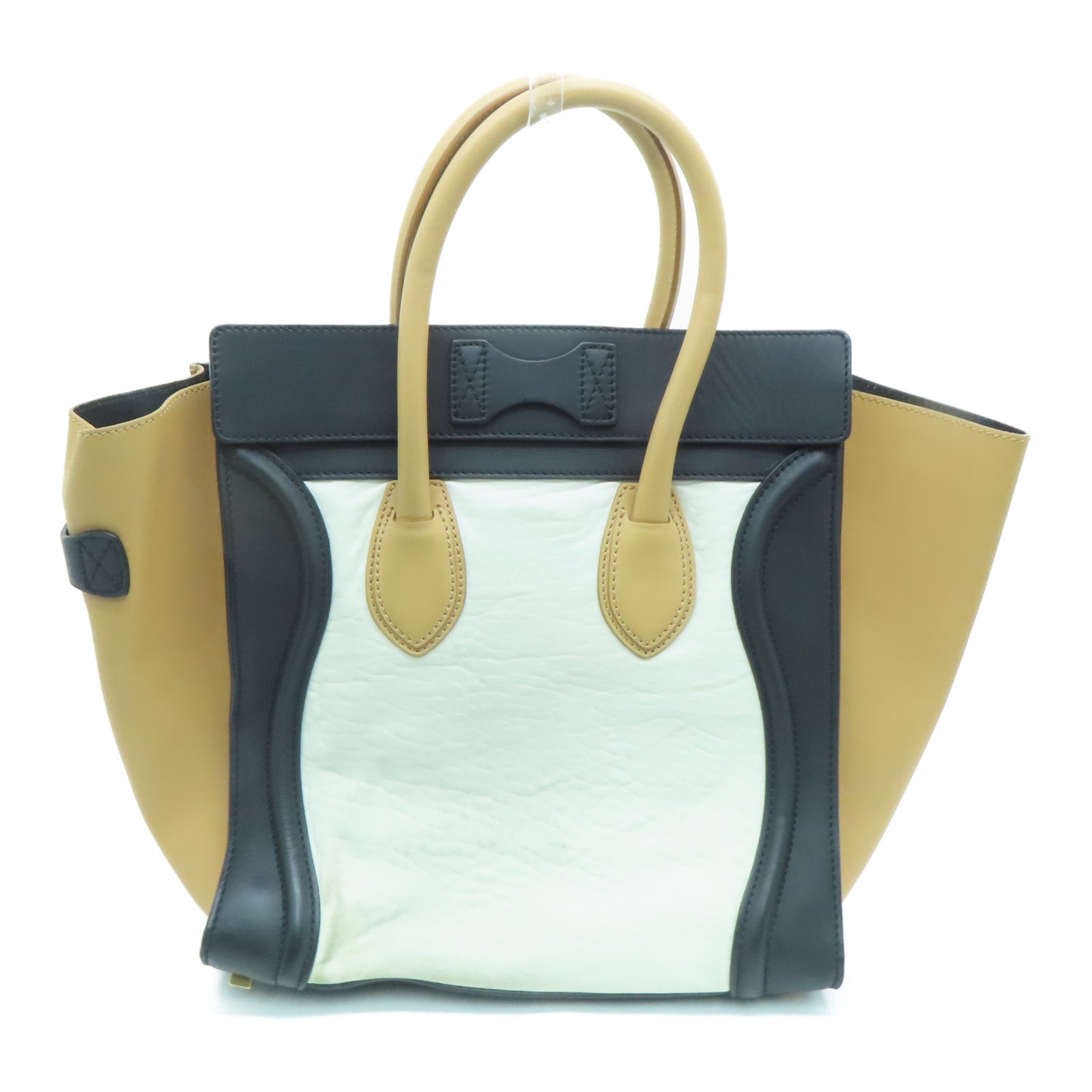 CELINE 牛皮皮革Mini Luggage金扣手挽袋米色/白色/黑色