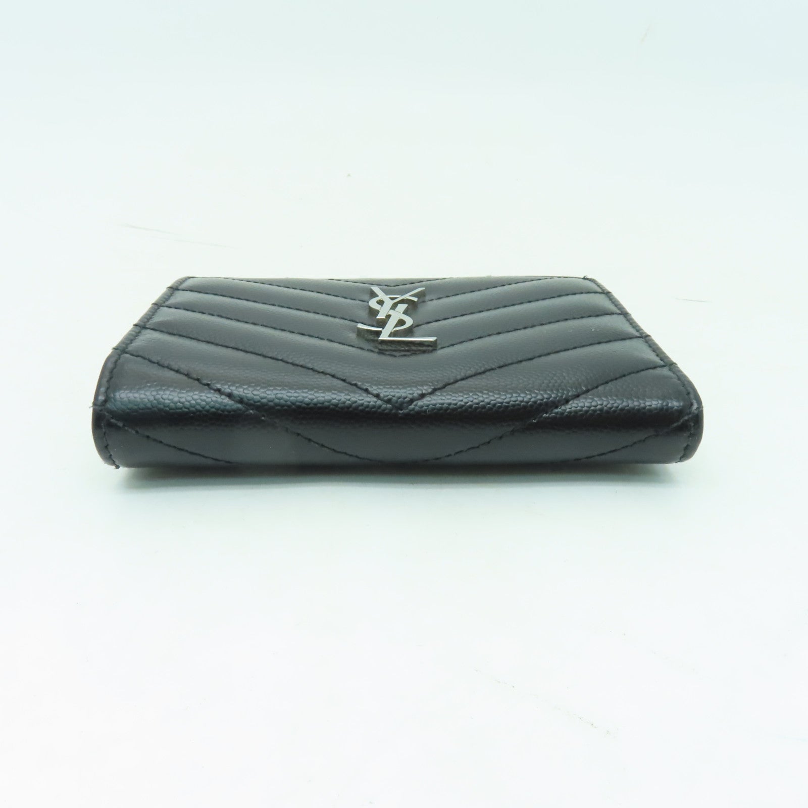 YVES SAINT LAURENT 牛皮皮革Wallet銀扣錢包黒色