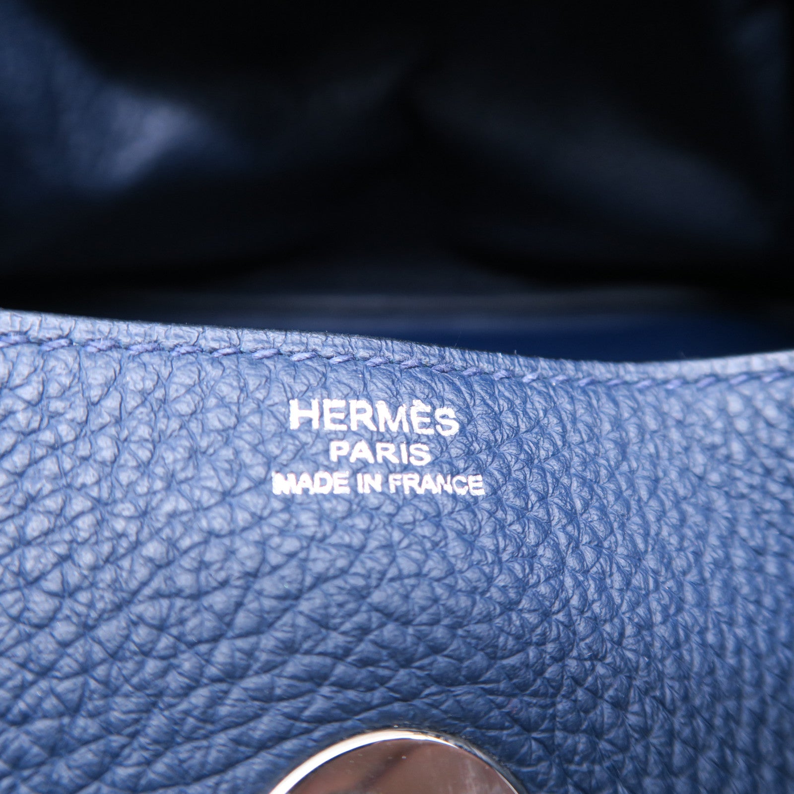 HERMES Taurillon Clemence皮革Lindy 34銀扣手挽肩背兩用袋藍色