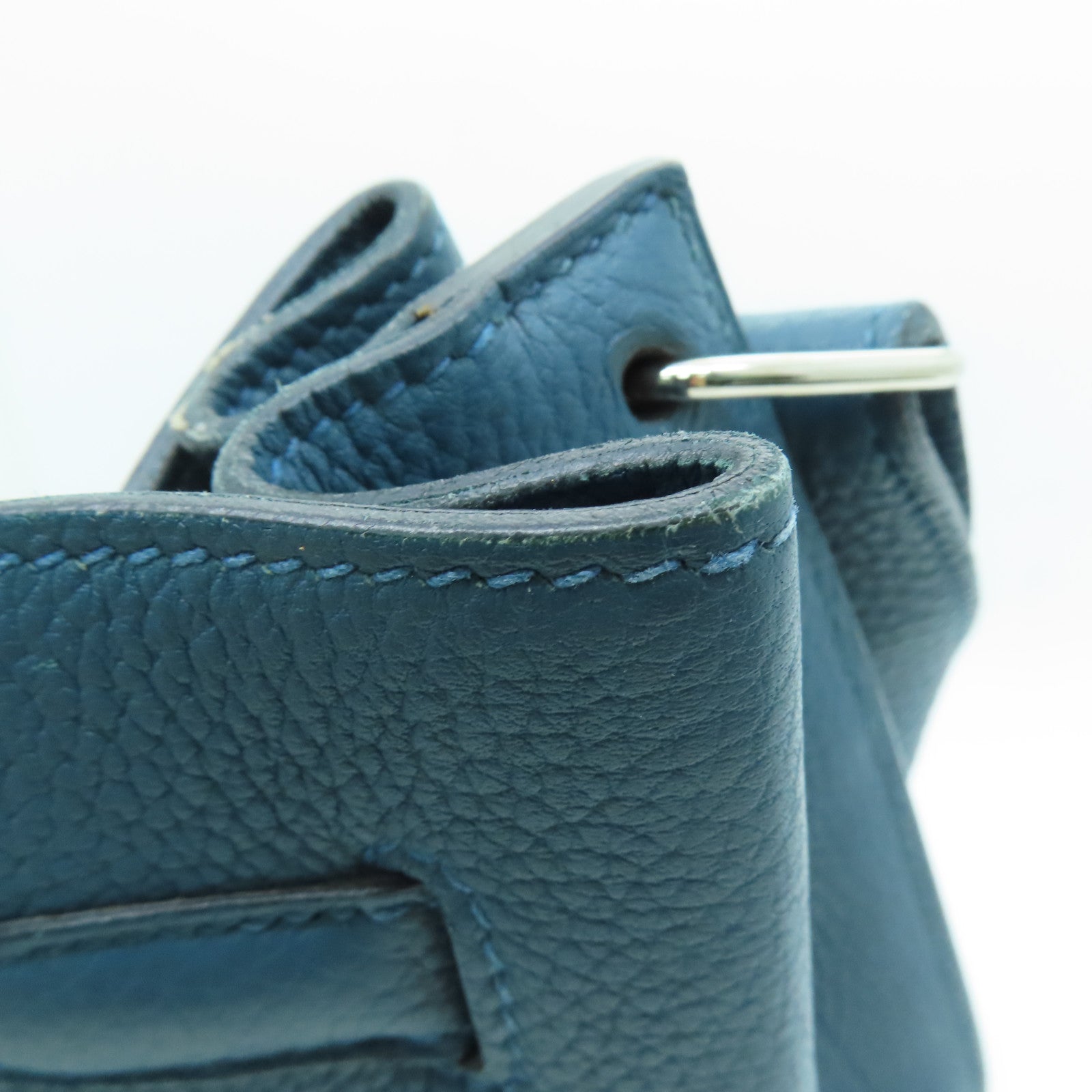 HERMES Togo Leather So Kelly 22 Silver Buckle Shoulder Bag Colvert Blue Blue