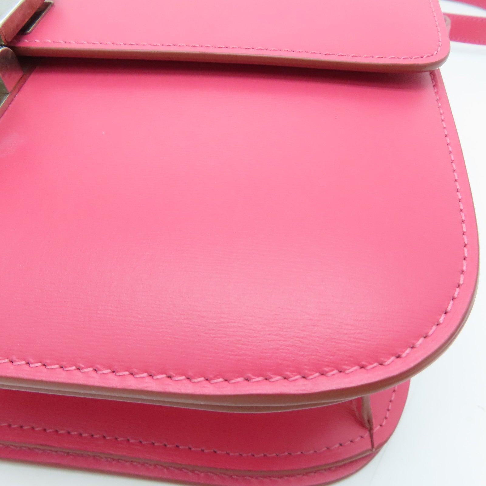 CELINE Cowhide Leather Box Silver Buckle Shoulder Bag Pink