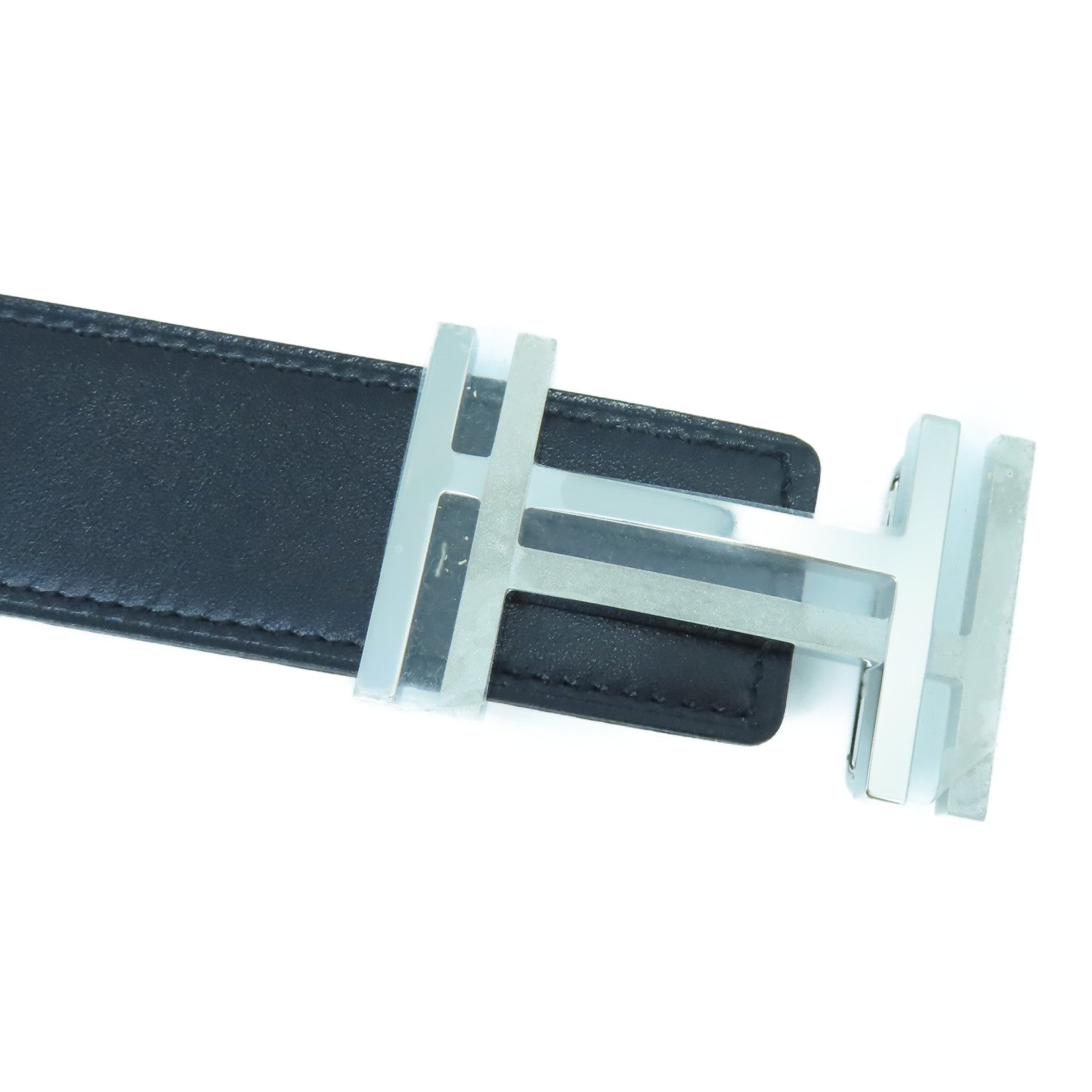 HERMES Box Calf皮革/Clemence皮革H Belt 100cm銀扣皮帶黑色/啡色