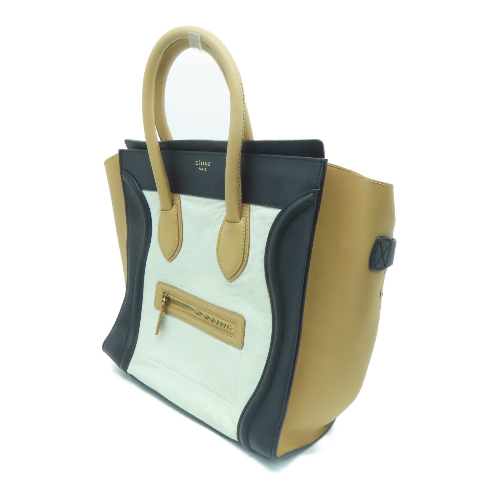 CELINE 牛皮皮革Mini Luggage金扣手挽袋米色/白色/黑色
