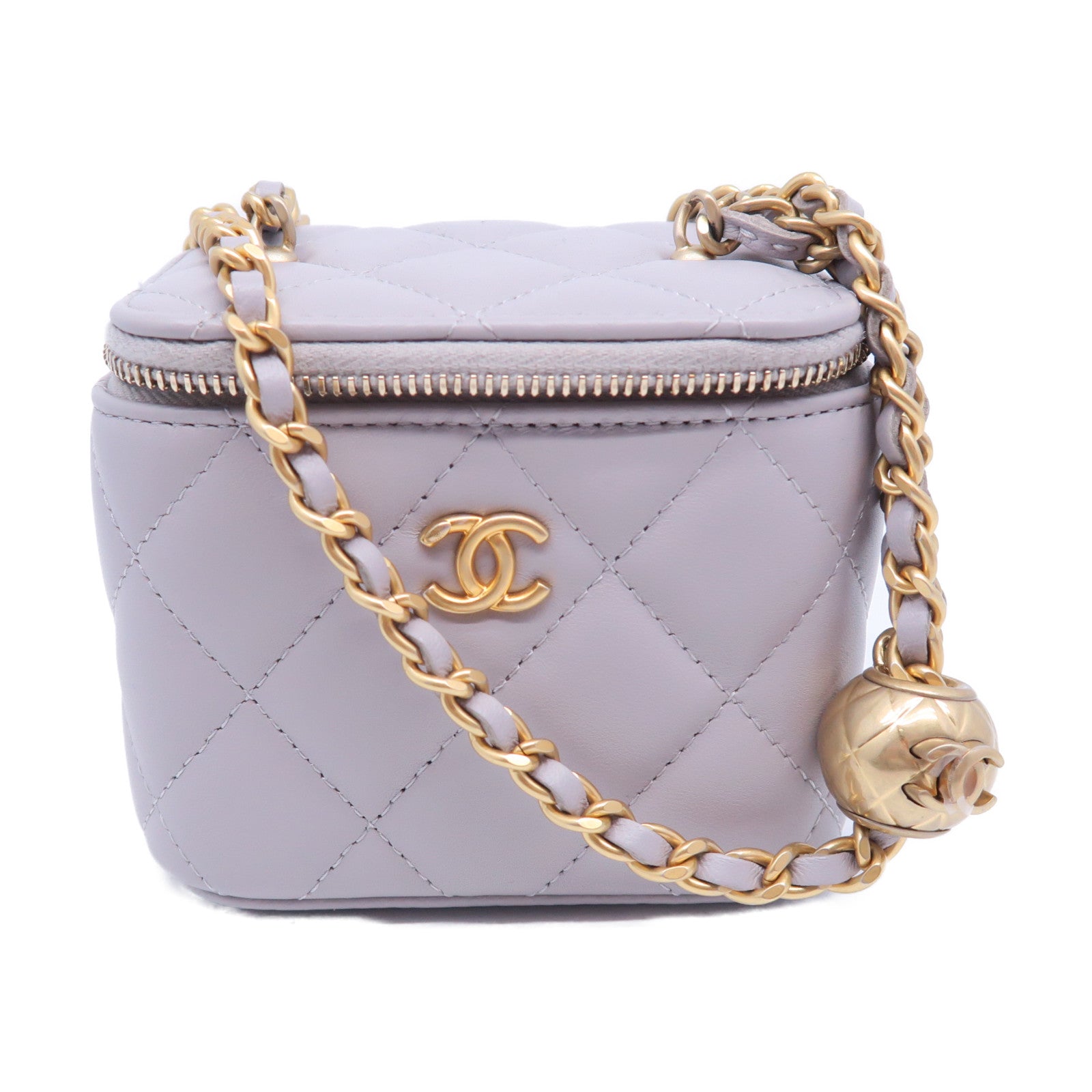 CHANEL 菱格羊皮皮革Chain Shoulder金扣肩背袋灰色