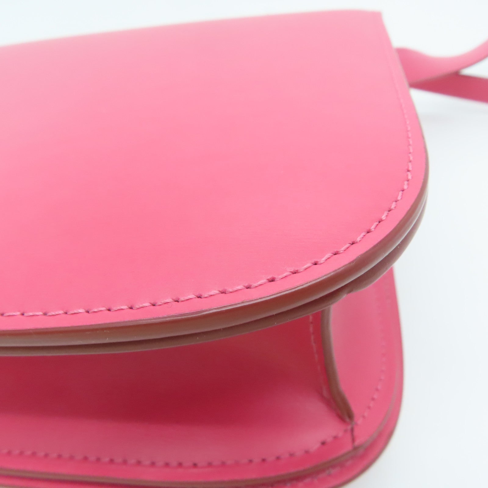 CELINE Cowhide Leather Box Silver Buckle Shoulder Bag Pink