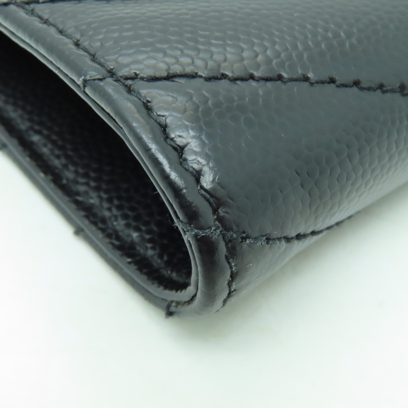 YVES SAINT LAURENT 牛皮皮革Wallet銀扣錢包黒色