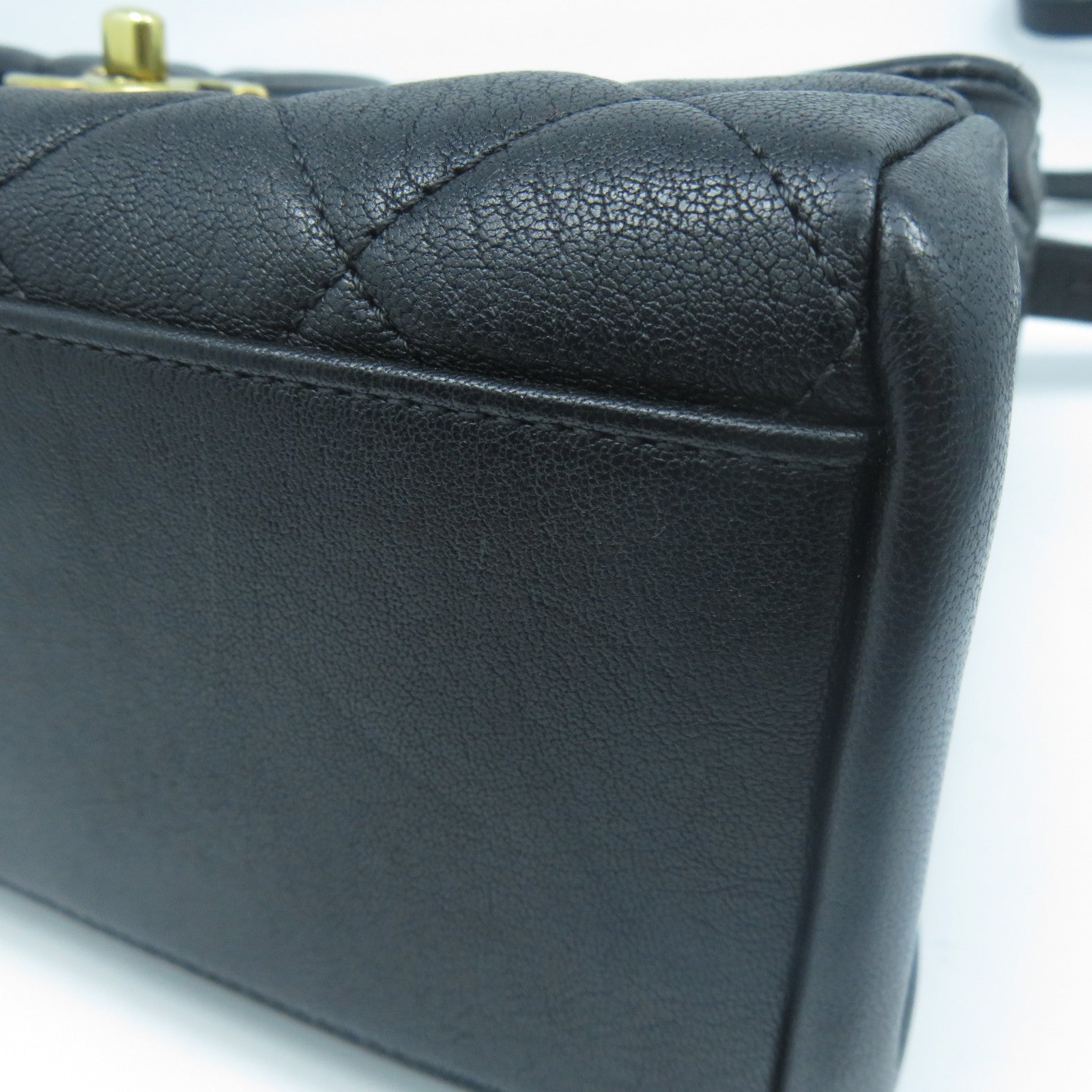 CHANEL 菱格牛皮皮革Shoulder Bag金扣手挽肩背兩用袋黑色