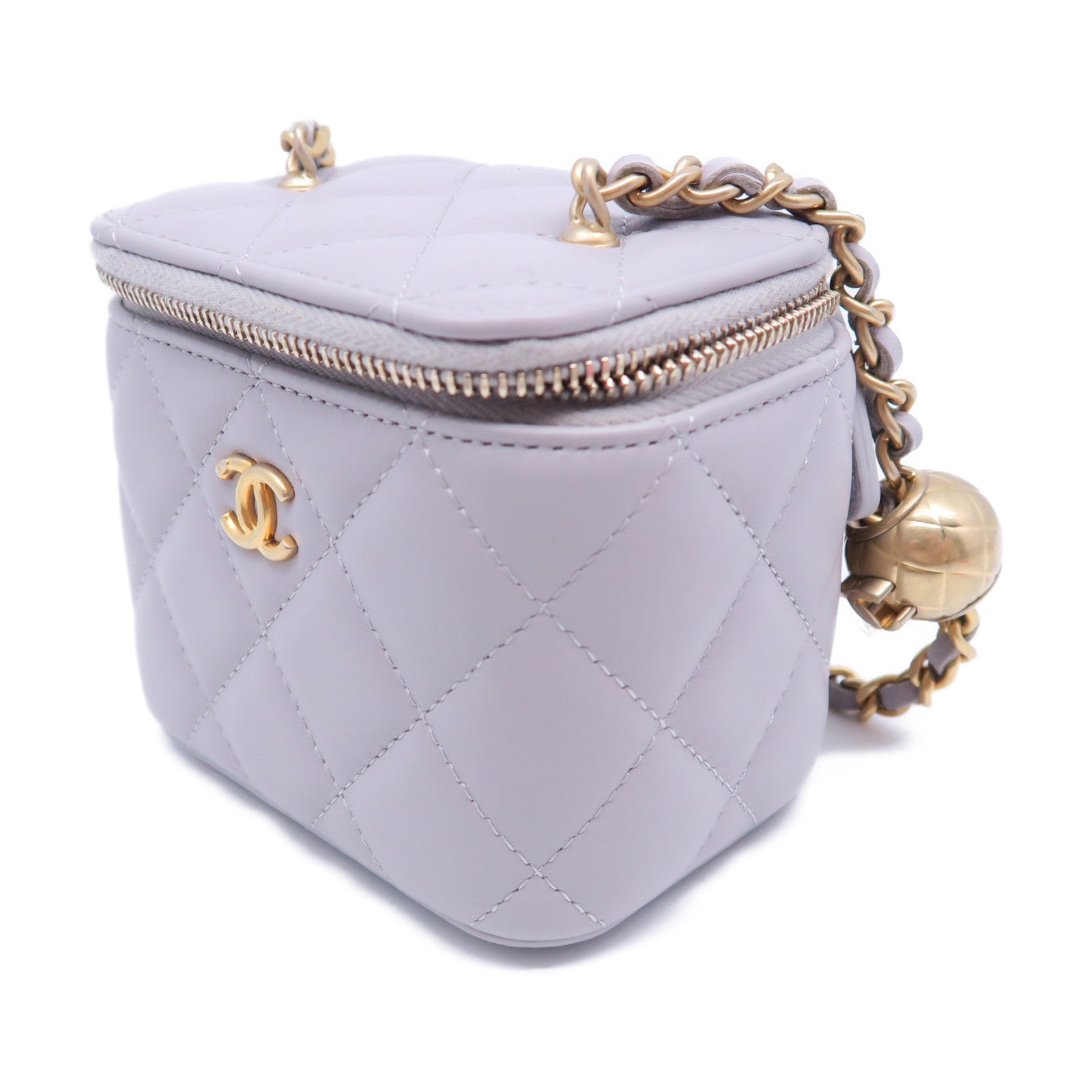 CHANEL 菱格羊皮皮革Chain Shoulder金扣肩背袋灰色