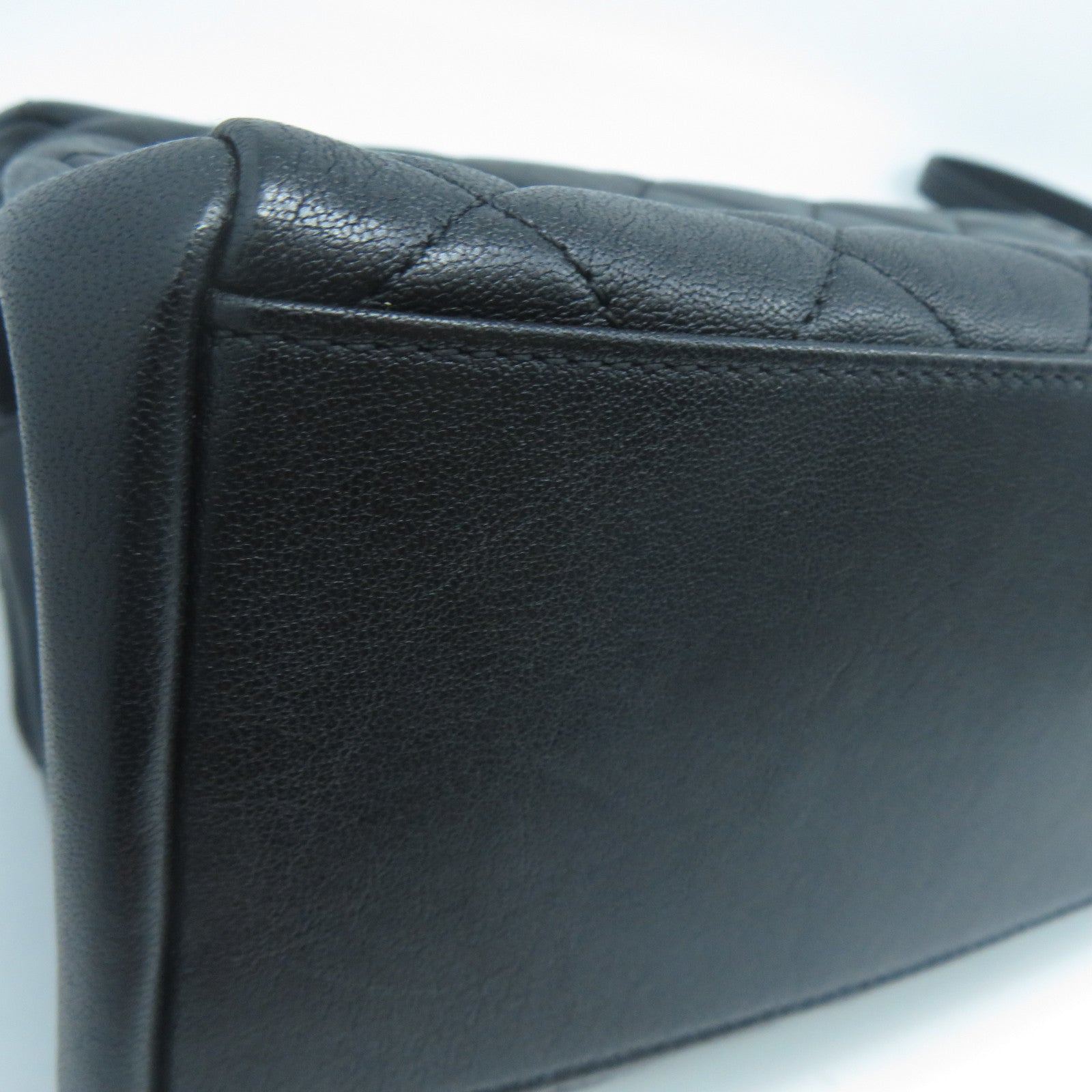 CHANEL 菱格牛皮皮革Shoulder Bag金扣手挽肩背兩用袋黑色