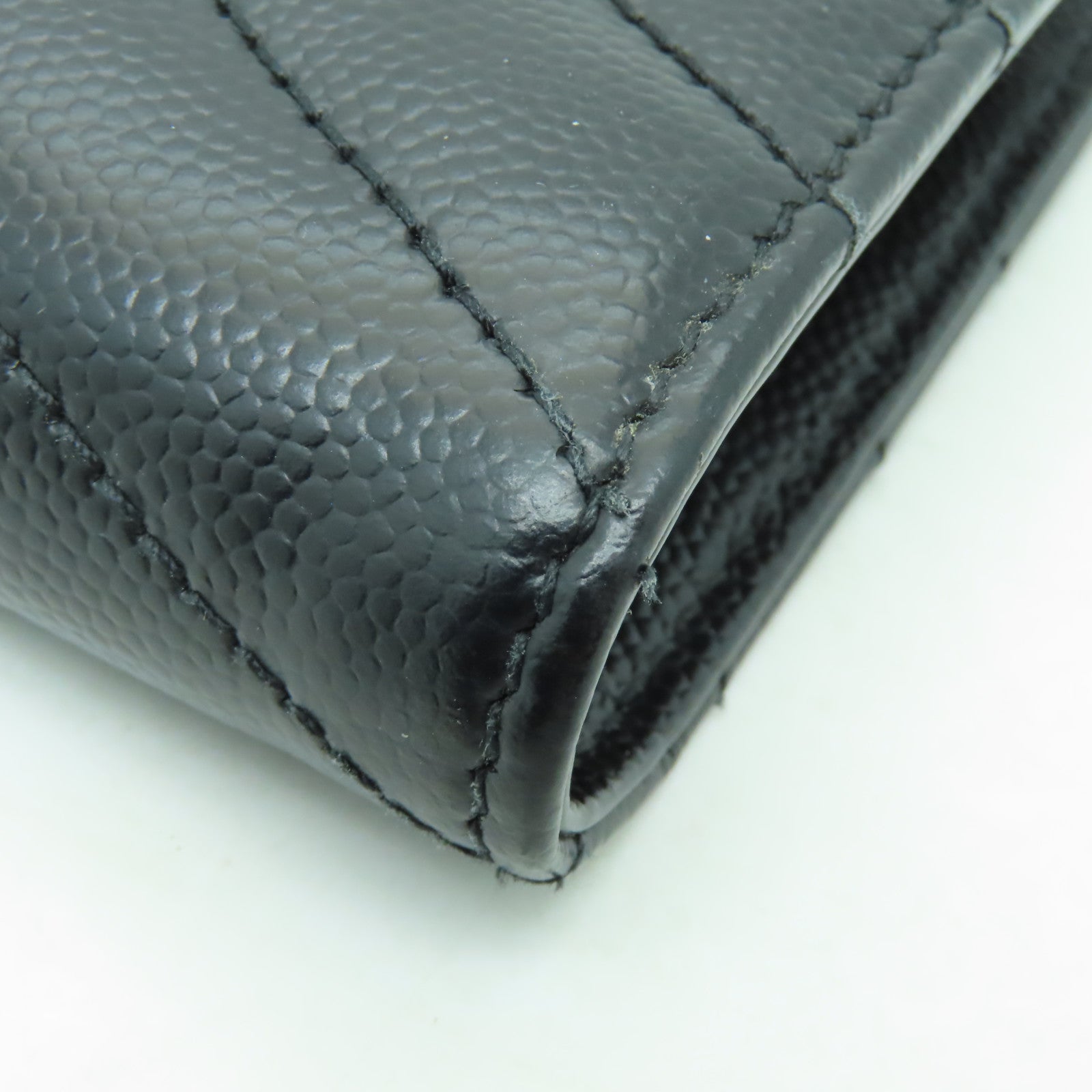 YVES SAINT LAURENT 牛皮皮革Wallet銀扣錢包黒色
